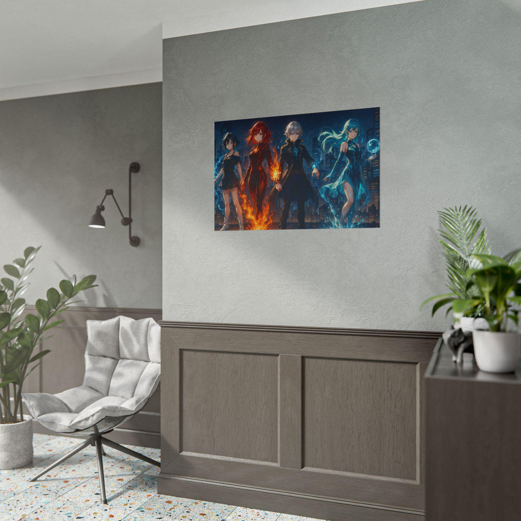 Anime Elemental Powers Poster: Magic Heroes Team Wall Art
