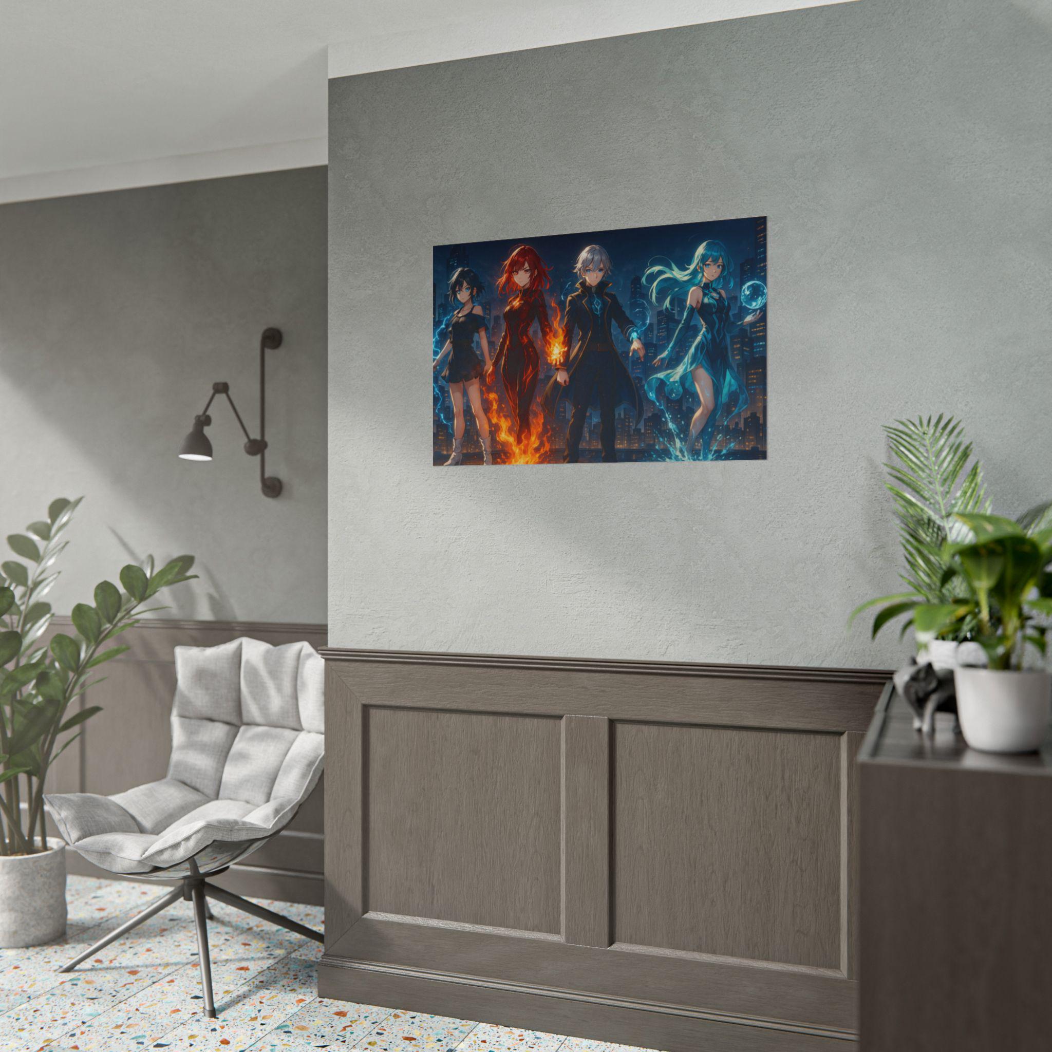 Anime Elemental Powers Poster: Magic Heroes Team Wall Art