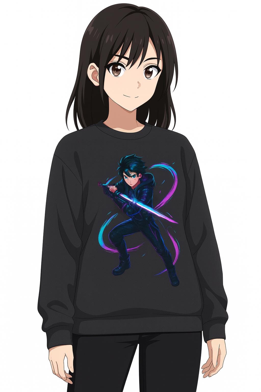 Cyberpunk Anime Boy Sweatshirt Neon Blade Streetwear Futuristic Techwear Gift for Gamers and Anime Fans