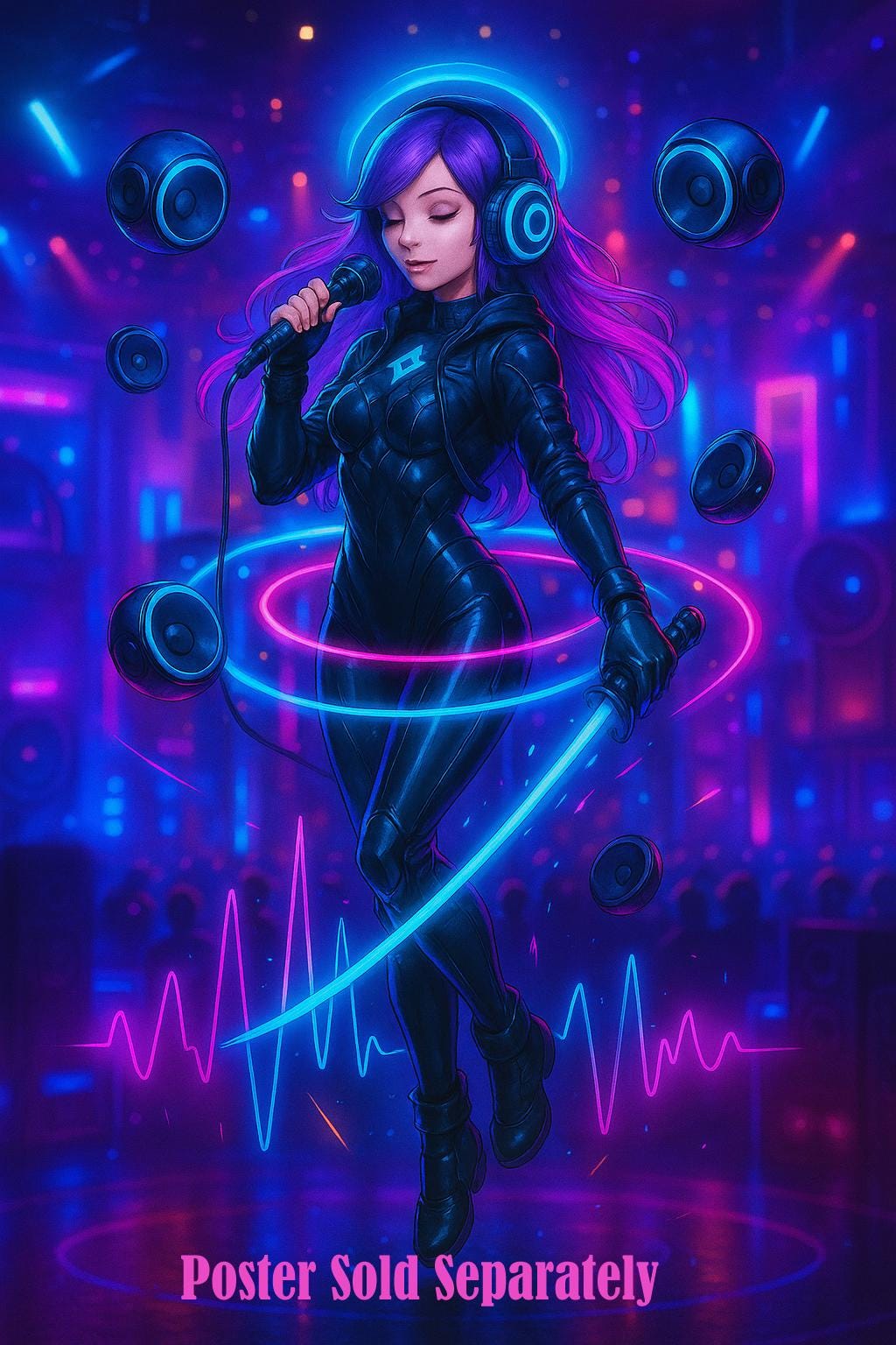 Cyberpunk DJ Girl Sweatshirt Neon Glow Streetwear Techwear Gift for Anime Lovers and Gamers