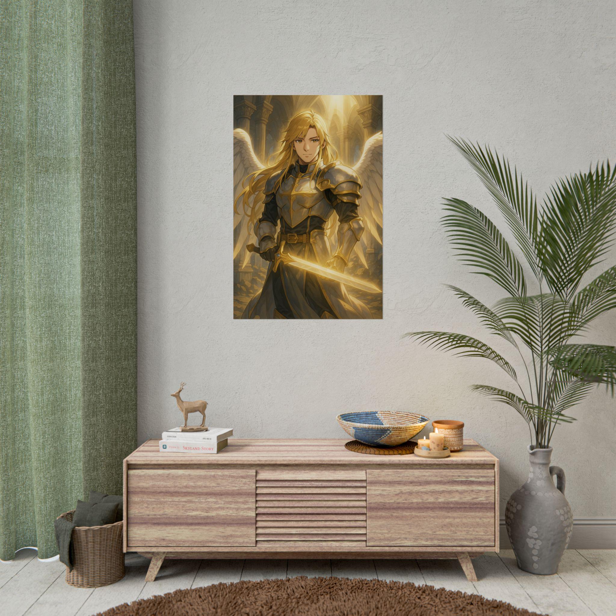 Anime Paladin Poster, Angel Warrior Wall Art Print, Fantasy Anime Decor, Japanese Anime Poster, Gift for Gamers and Otaku Fans