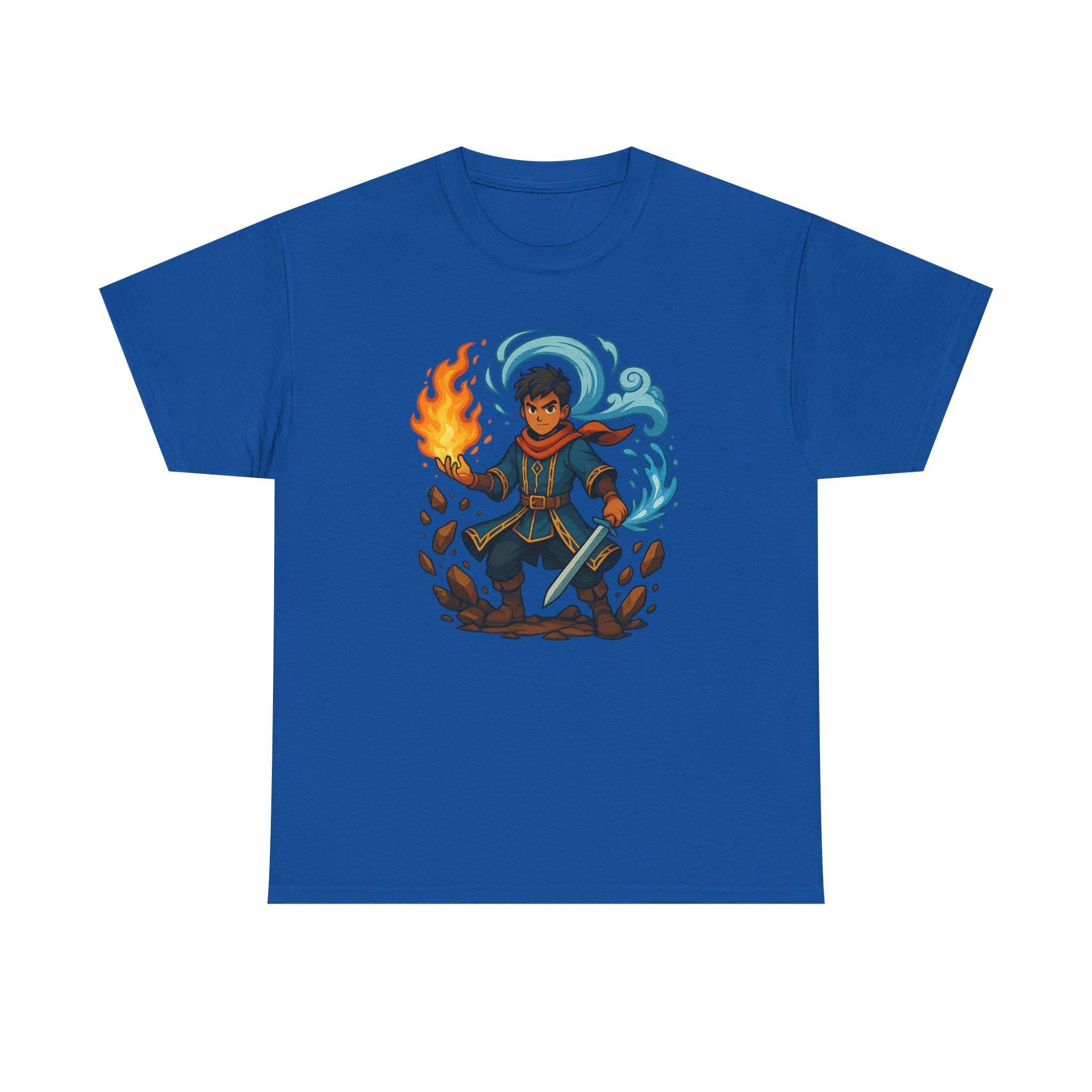 Anime Wizard T-Shirt: Fire and Water Sorcerer, Otaku Gamer Tee