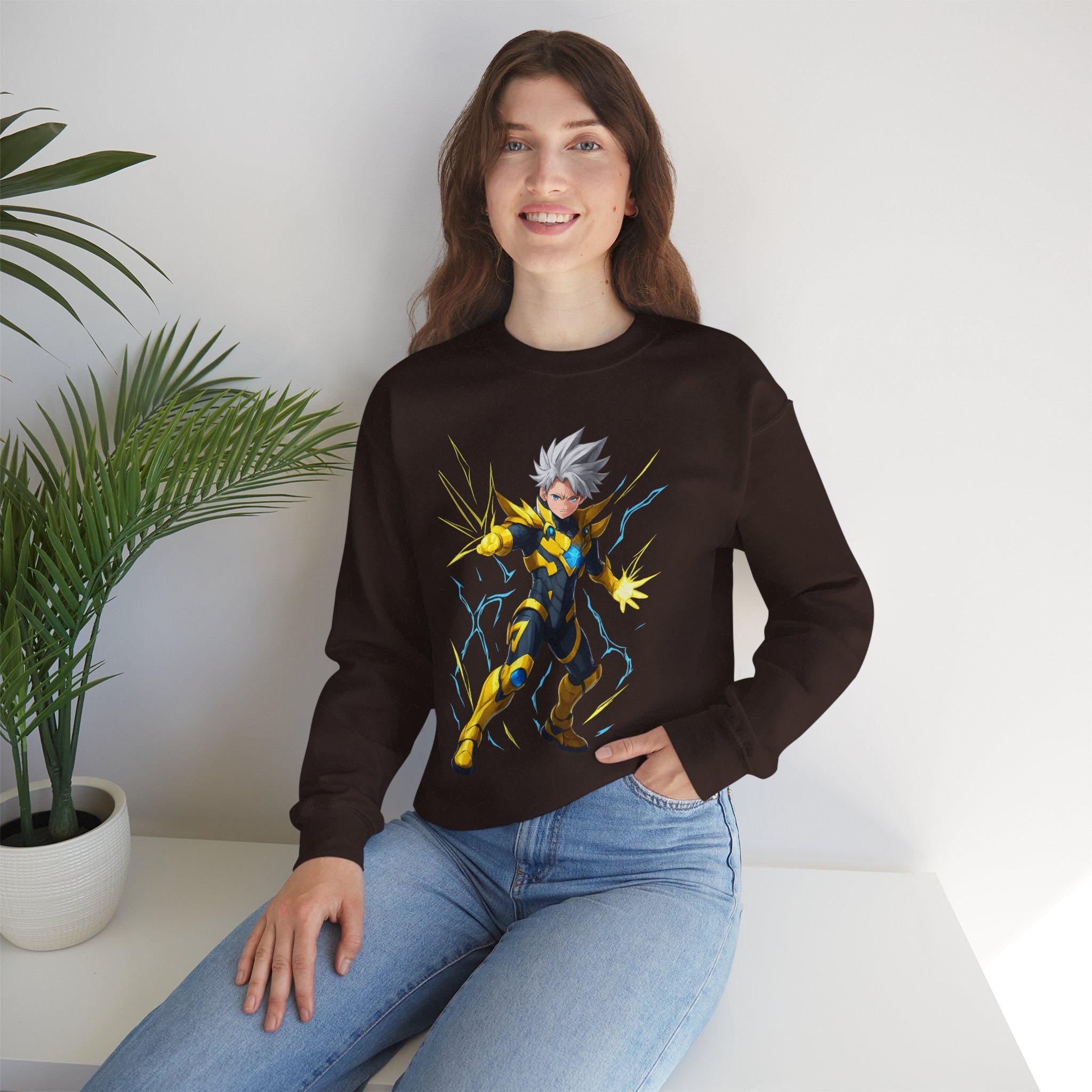 Anime Lightning Hero Sweatshirt, Electric Power Anime Hoodie, Neon Superhero Pullover, Japanese Streetwear Gift