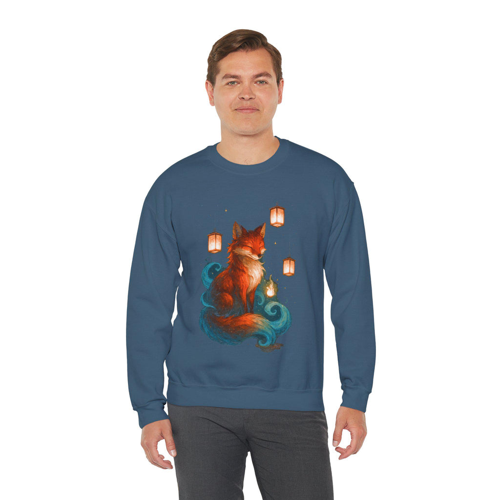 Fox Lantern Spirit Sweatshirt Cozy Fantasy Japanese Animal Art Gift for Nature Lovers and Anime Fans