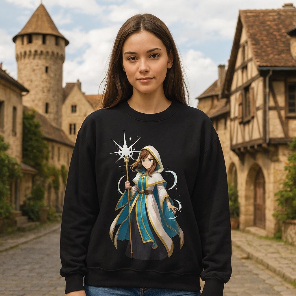Anime Sorceress Sweatshirt Magic Girl Streetwear Medieval Fantasy Gift for Gamers and Anime Lovers