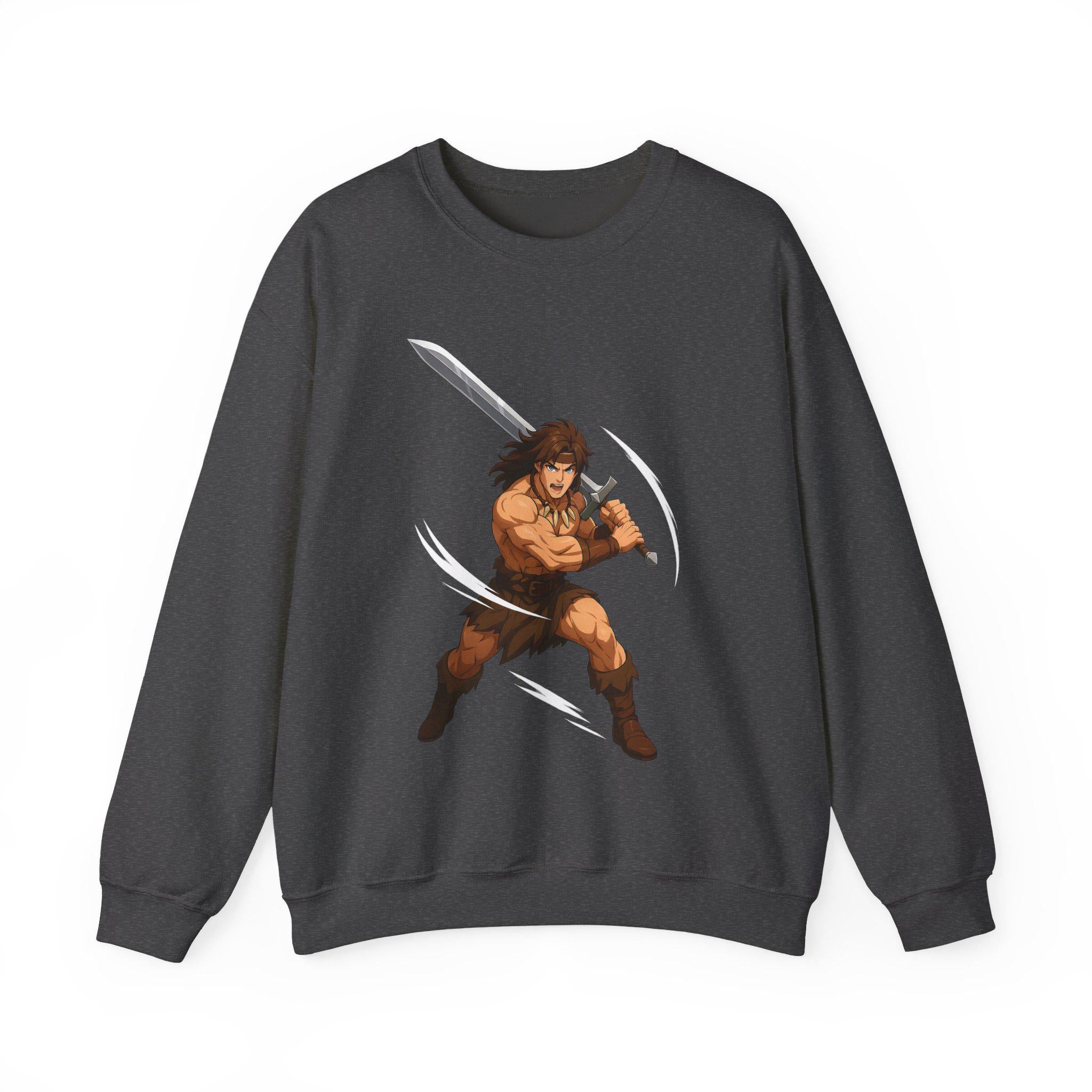 Barbarian Warrior Anime Sweatshirt Muscle Fighter Shirt Mountain Graphic Gift for Anime Fans and Gamers