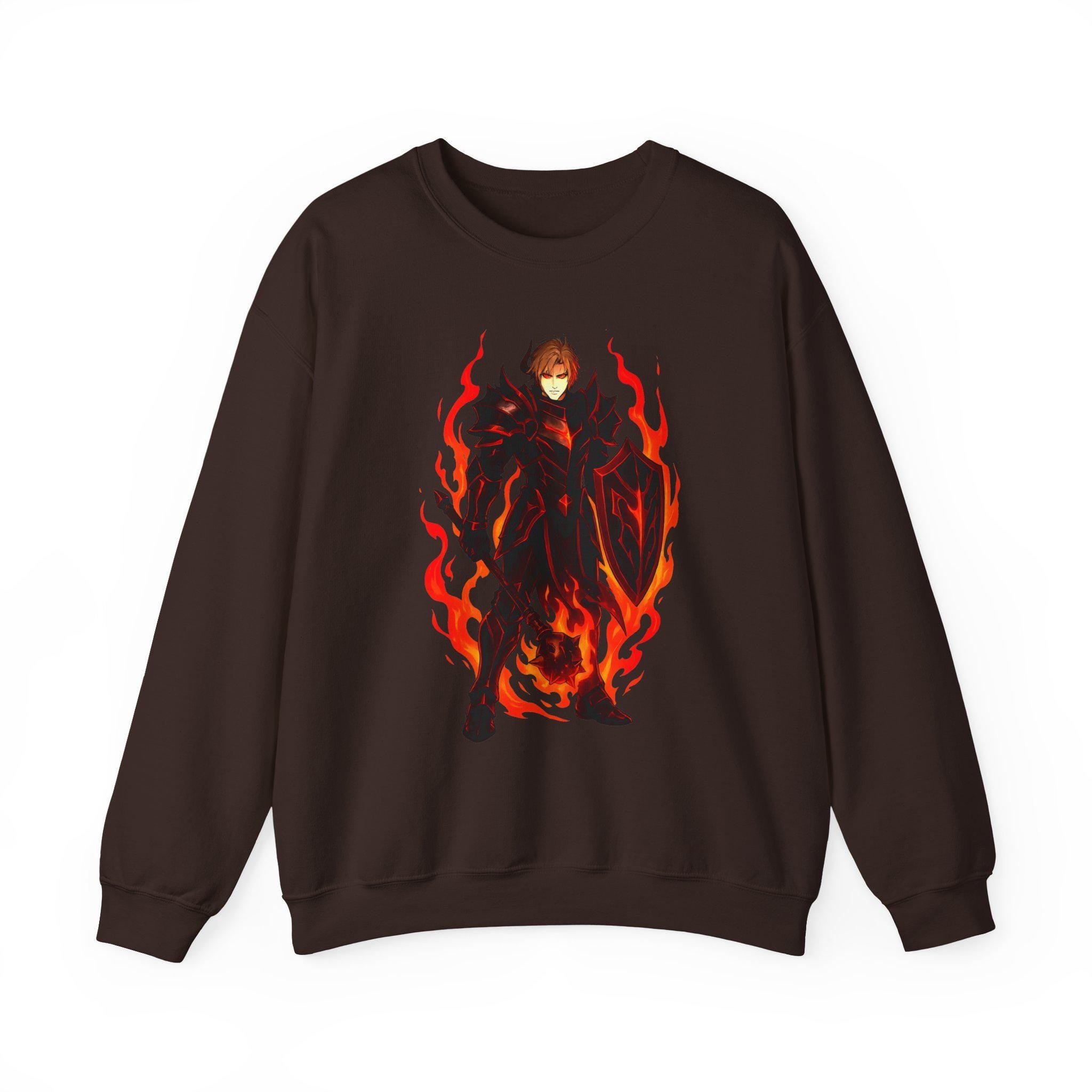 Flame Knight Anime Sweatshirt Black Spooky Castle Glow-in-Dark Fantasy Armor Gift for Gamers Otaku Streetwear Anime Apparel