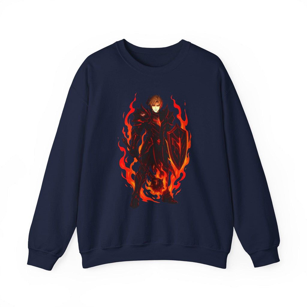 Flame Knight Anime Sweatshirt Black Spooky Castle Glow-in-Dark Fantasy Armor Gift for Gamers Otaku Streetwear Anime Apparel