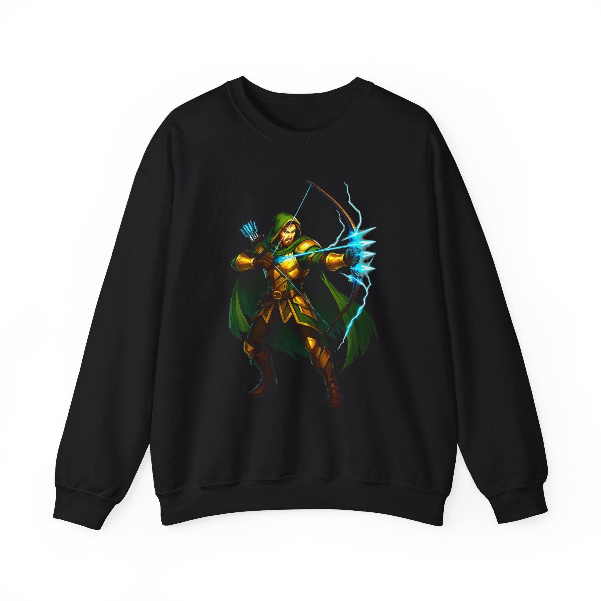 Lightning Archer Anime Sweatshirt Black Neon Glow Fantasy Bow Hunter Gift for Gamers Otaku Streetwear Epic Anime Apparel