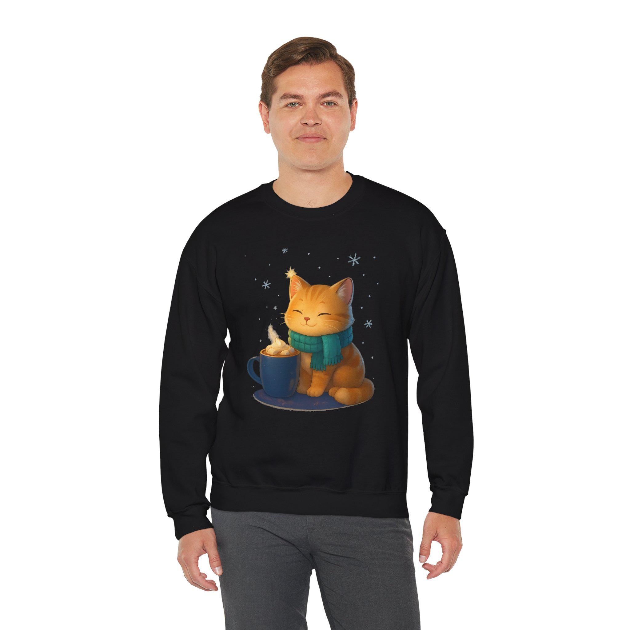 Cozy Cat Cocoa Sweatshirt Cute Kawaii Cat Lover Gift Anime Coffee Crewneck Fall Aesthetic Streetwear Epic Anime Apparel