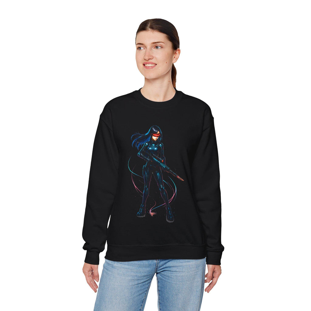 Cyberpunk Anime Girl Sweatshirt Neon Glow Streetwear Futuristic Techwear Gift for Anime Lovers and Gamers