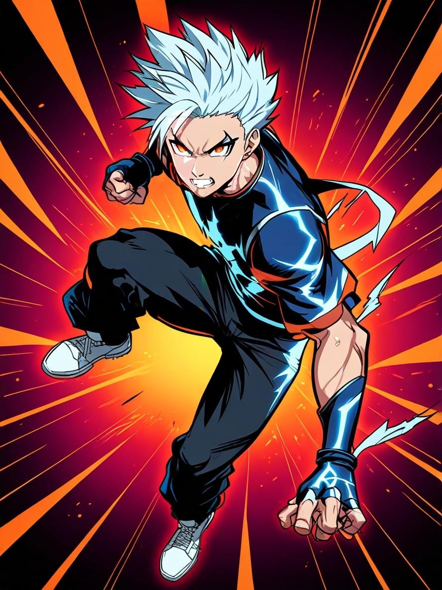 Lightning Kick Anime Sherpa Blanket Neon Glow Fighter Throw Electric Hero Fleece Gift for Gamers and Anime Fans