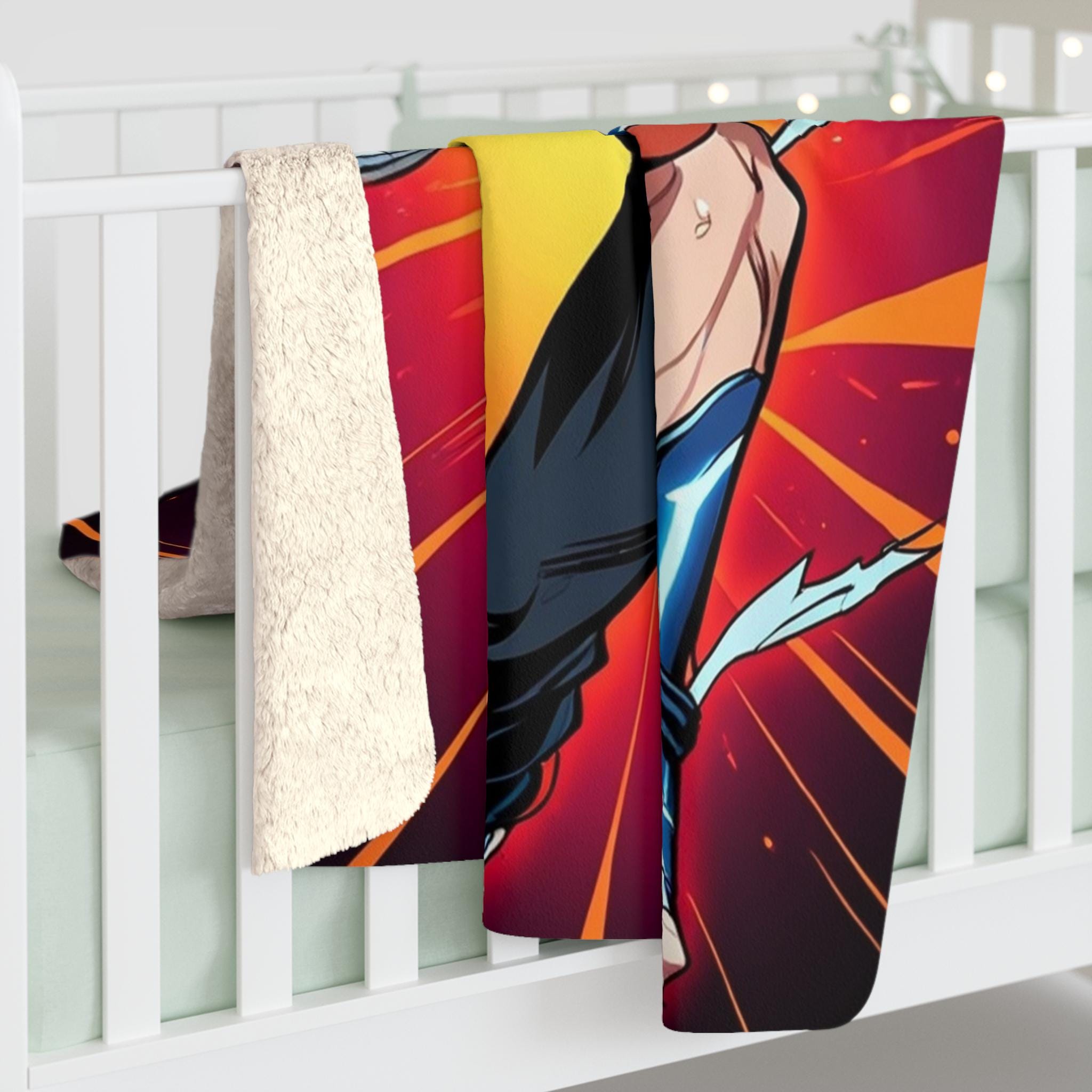 Lightning Kick Anime Sherpa Blanket Neon Glow Fighter Throw Electric Hero Fleece Gift for Gamers and Anime Fans