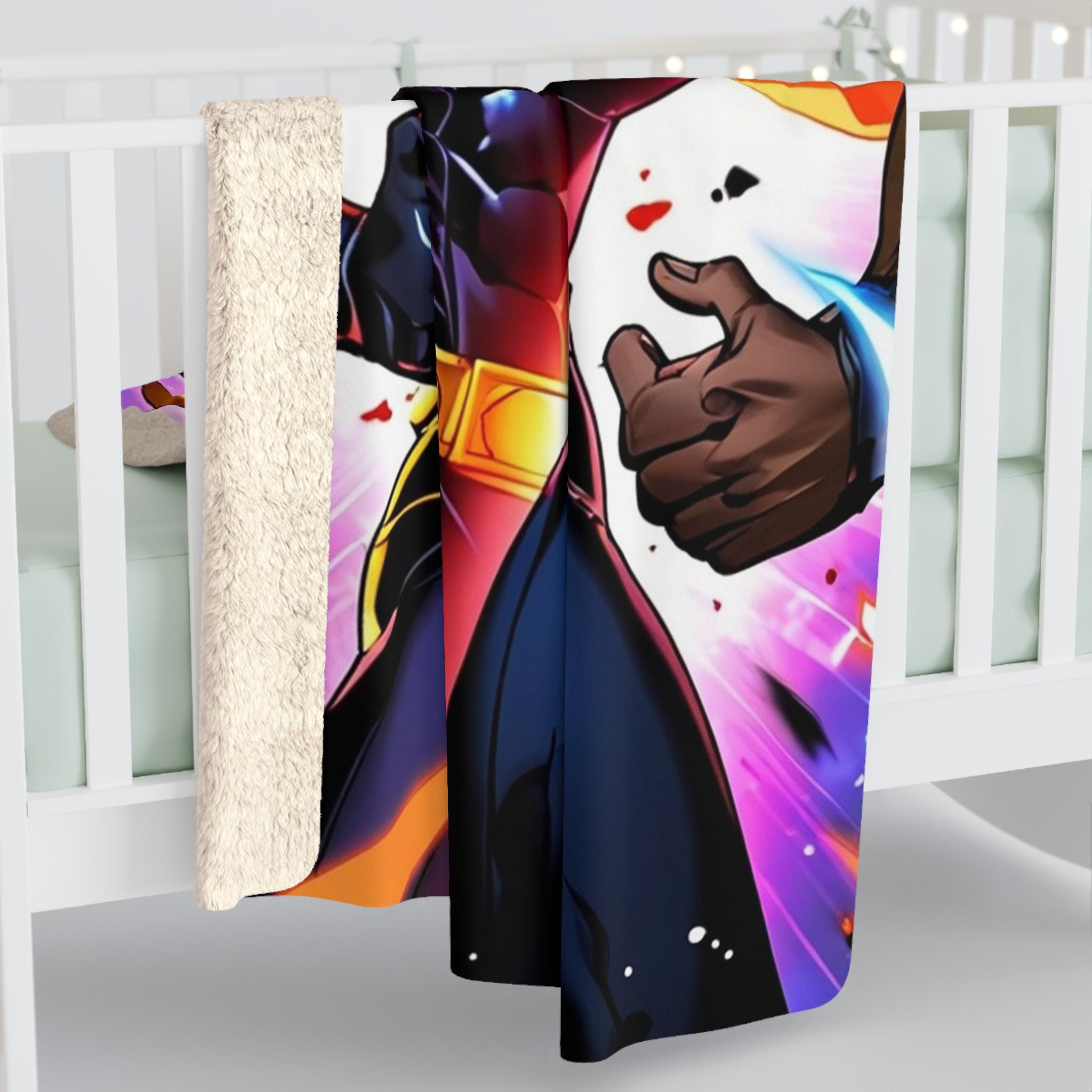 Anime Superhero Boys Sherpa Blanket Neon Glow Clash Comic Style Cozy Gift for Anime Fans and Teen Gamers