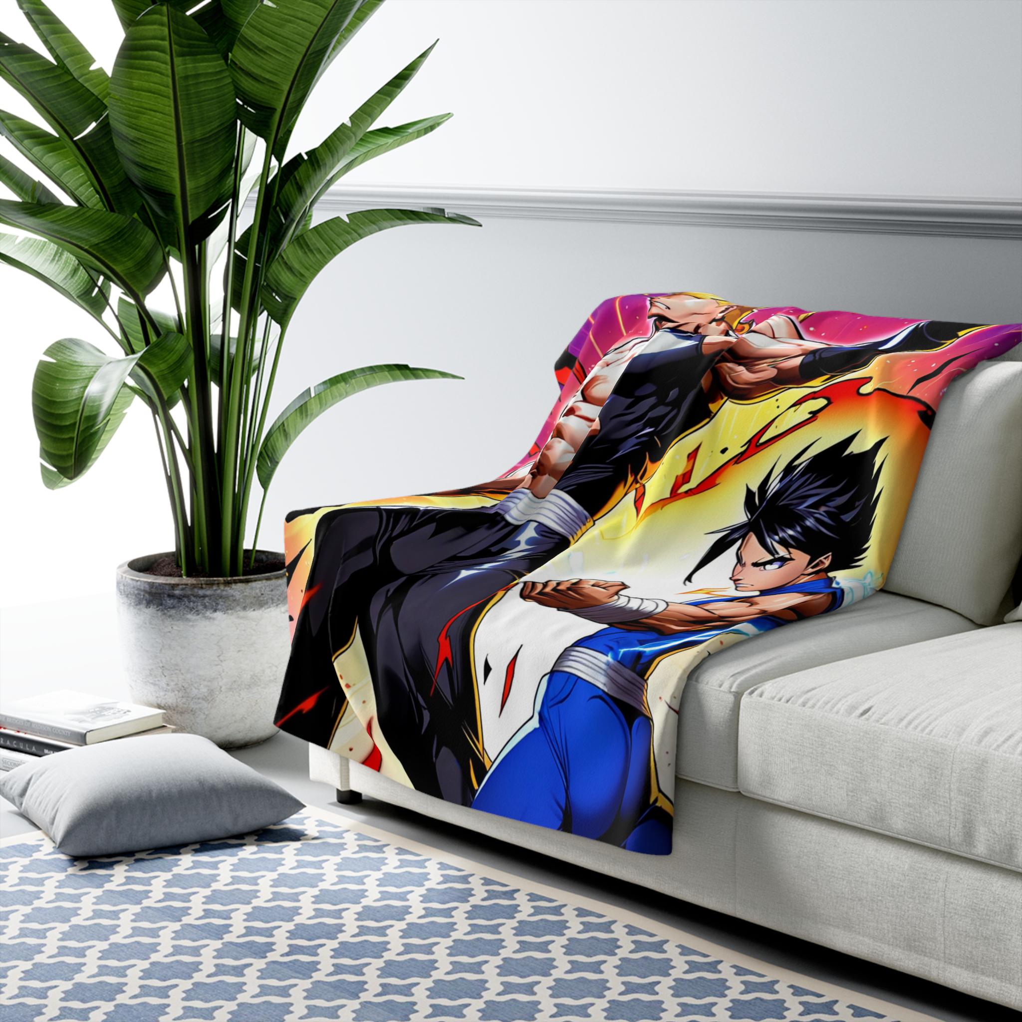 Anime Power Duo Sherpa Blanket Muscle Heroes Lightning Energy Cozy Blanket for Anime Fans Gamer Room Decor