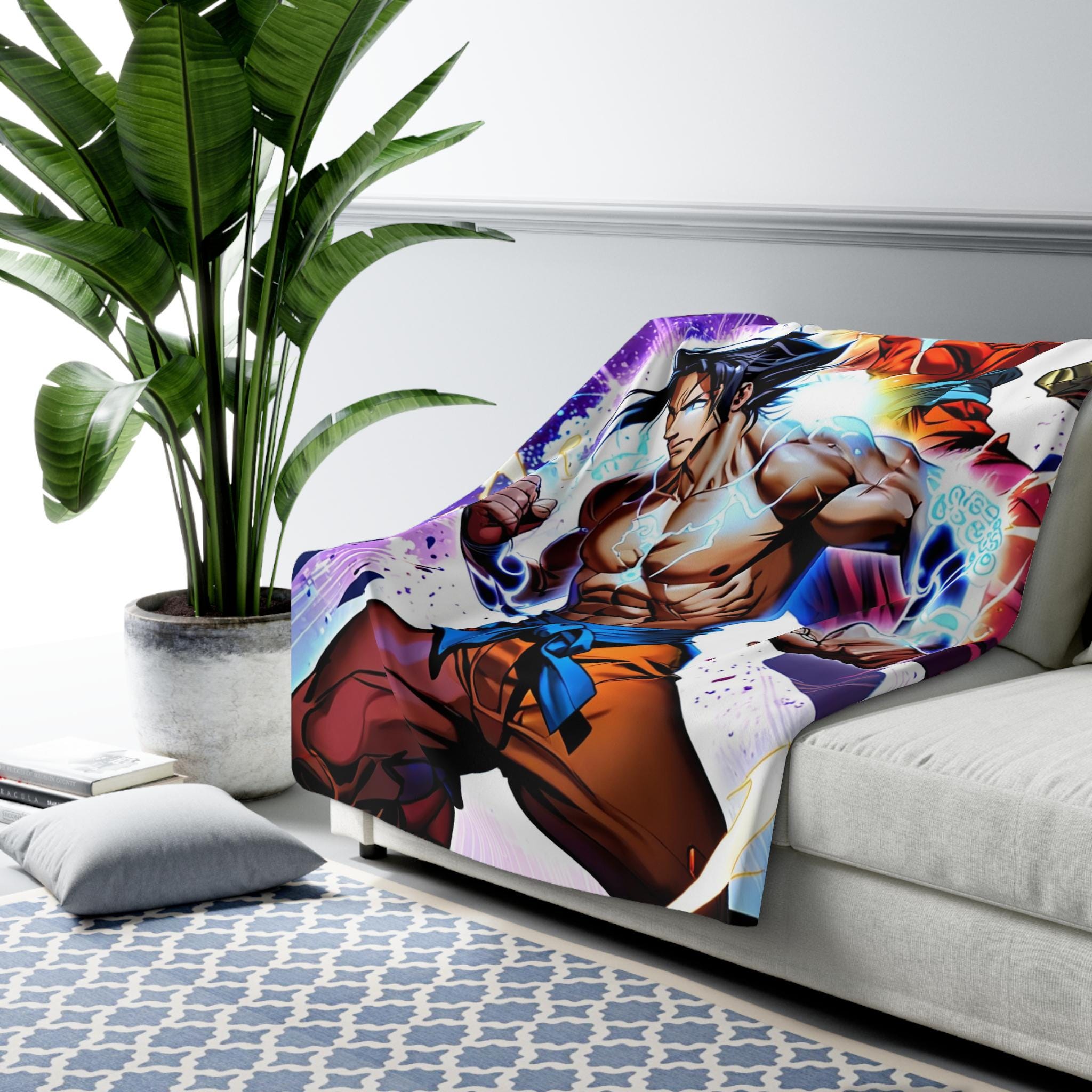 Anime Martial Arts Blanket Fighter Duo Throw Blanket Superpower Glow Comic Style Sherpa for Gamers & Anime Fans