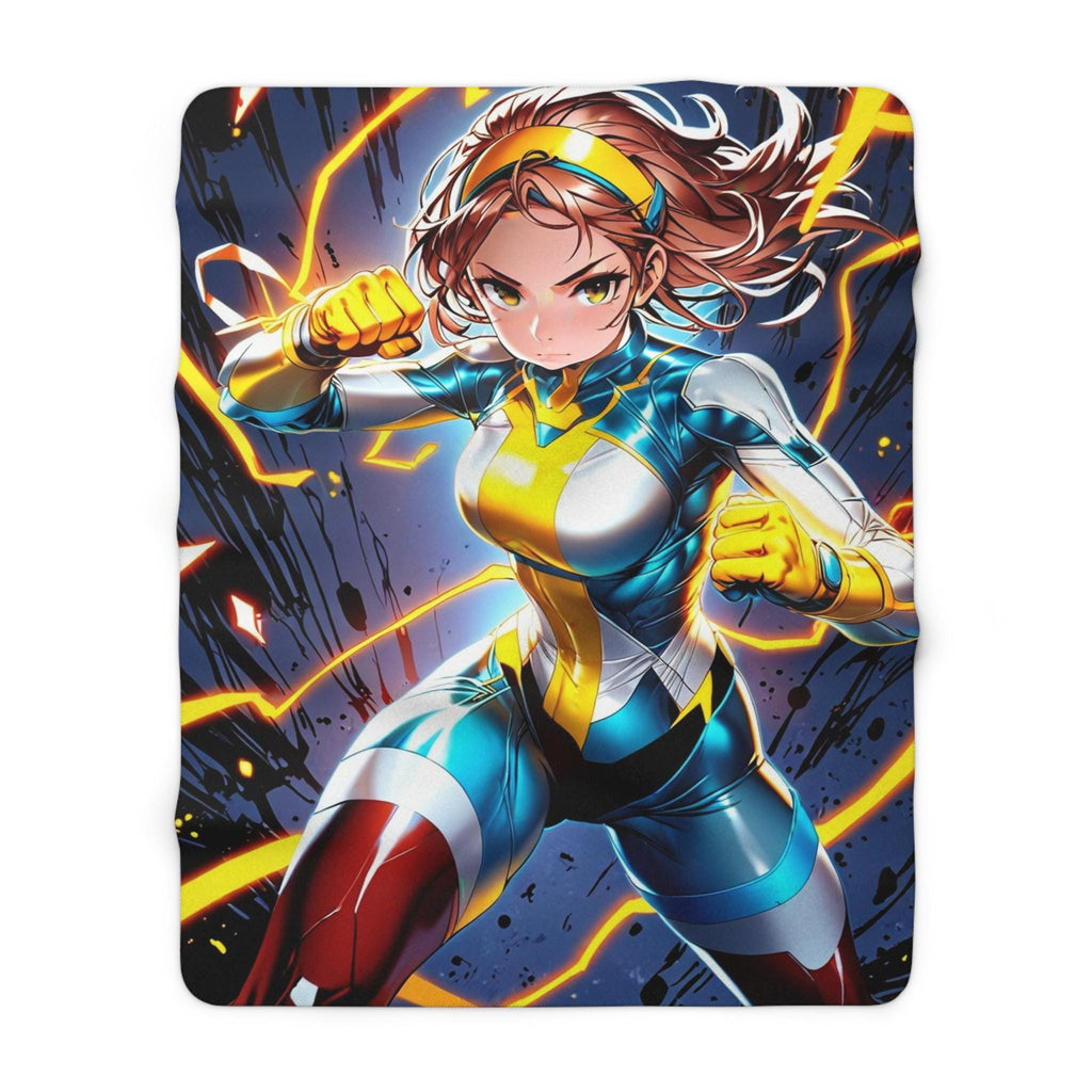 Electric Anime Girl Blanket Neon Glow Sherpa Throw Hero Decor Gift for Anime Fans and Gamers