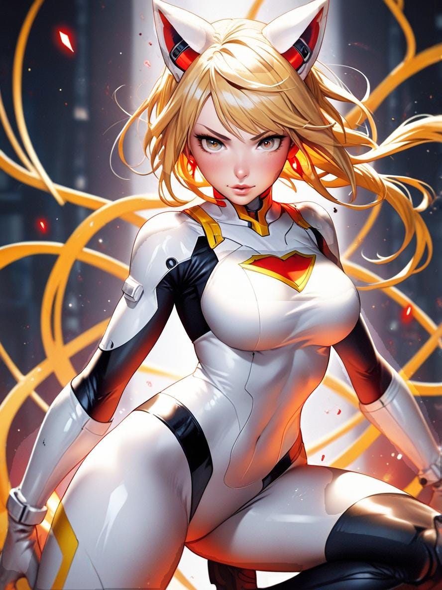 Blonde Cat Hero Anime Blanket Sherpa Fleece Throw Futuristic Power Girl Gamer Gift for Anime Lovers and Otaku Fans