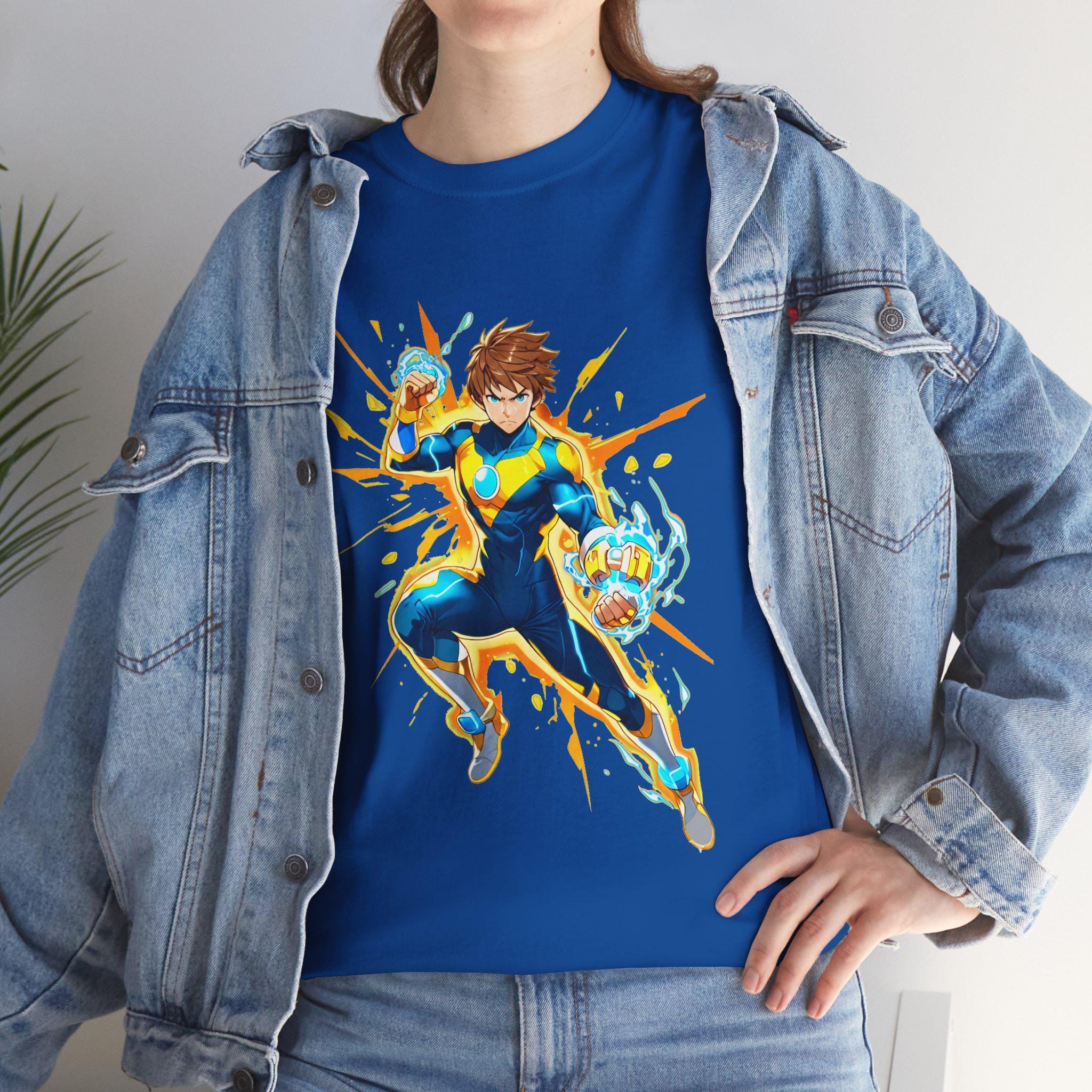 Anime Lightning Hero T-Shirt Neon Electric Power Splash Shirt for Anime Fans and Gamers Gift