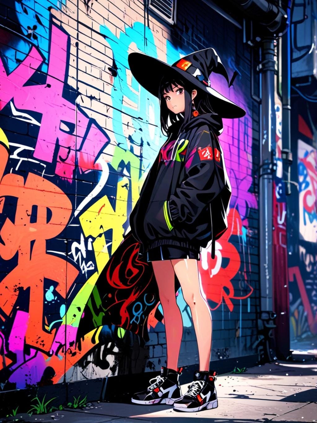 Anime Witch Sherpa Blanket Urban Streetwear Magic Girl Throw Halloween Cozy Gift for Anime Fans and Gamers