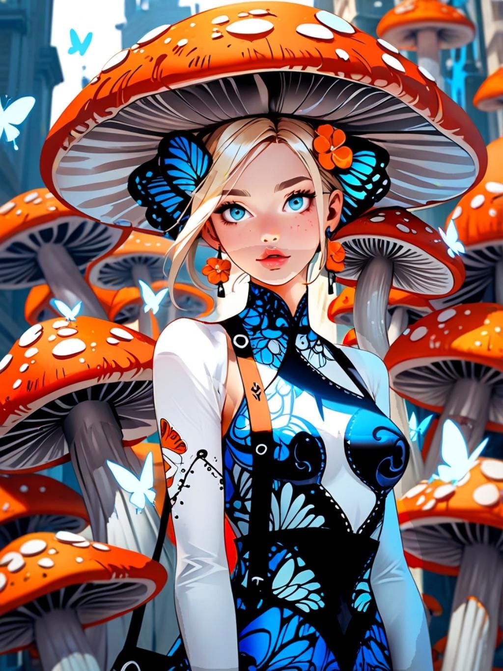 Mushroom Fairy Girl Blanket Cute Cottagecore Butterfly Anime Sherpa Blanket Cozy Soft Fleece Gift for Her Whimsical Fantasy Decor