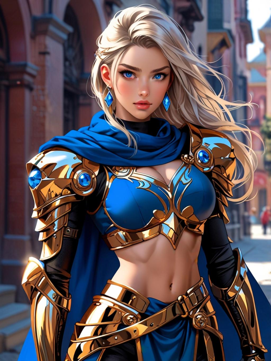 Anime Warrior Sherpa Blanket Royal Paladin Fantasy Throw Blanket Blue Gold Armor Girl Cozy Sherpa Gift fo