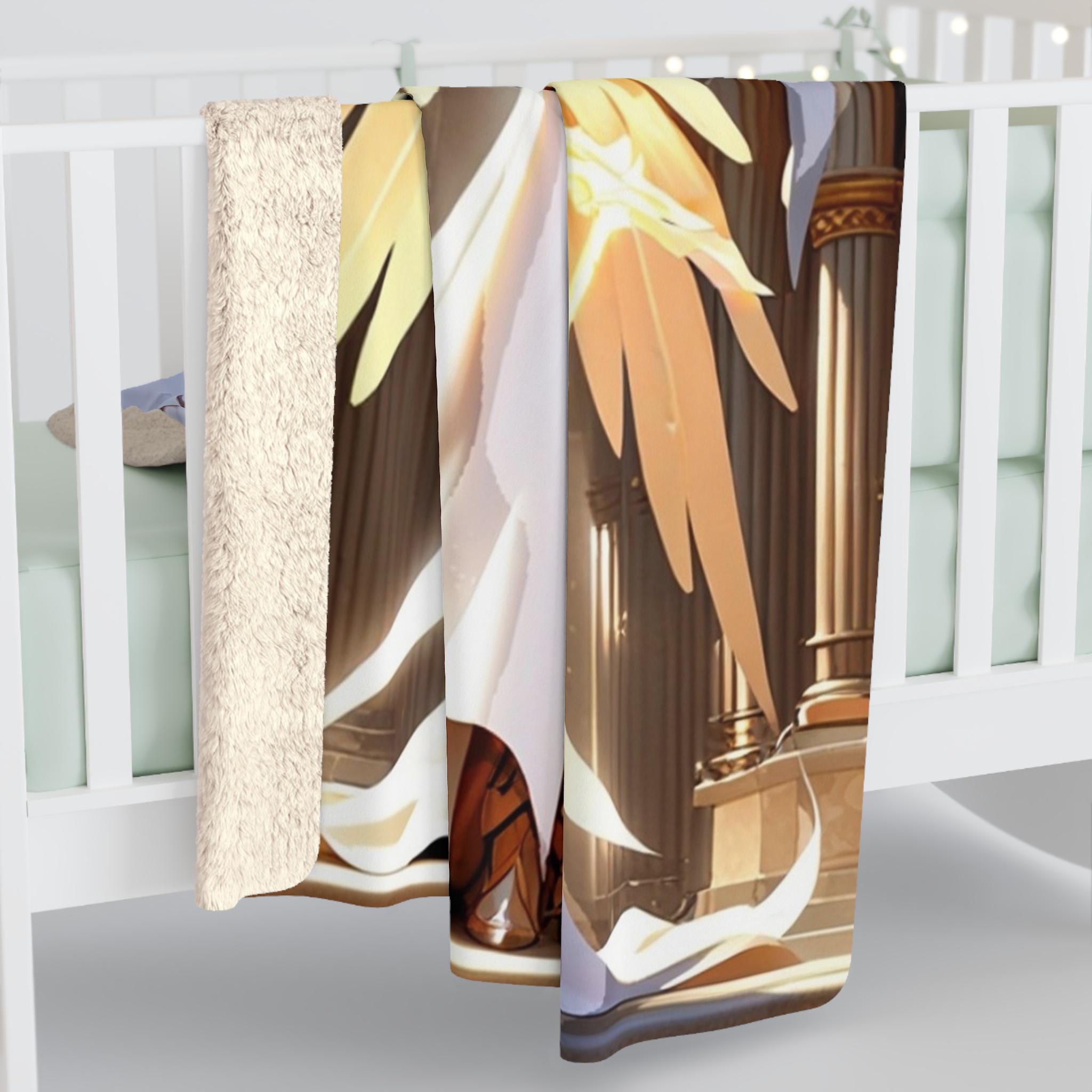 Angel Warrior Blanket Gold Wings Sherpa Throw Anime Cathedral Hero Art Guardian Angel Gift for Fantasy Lovers