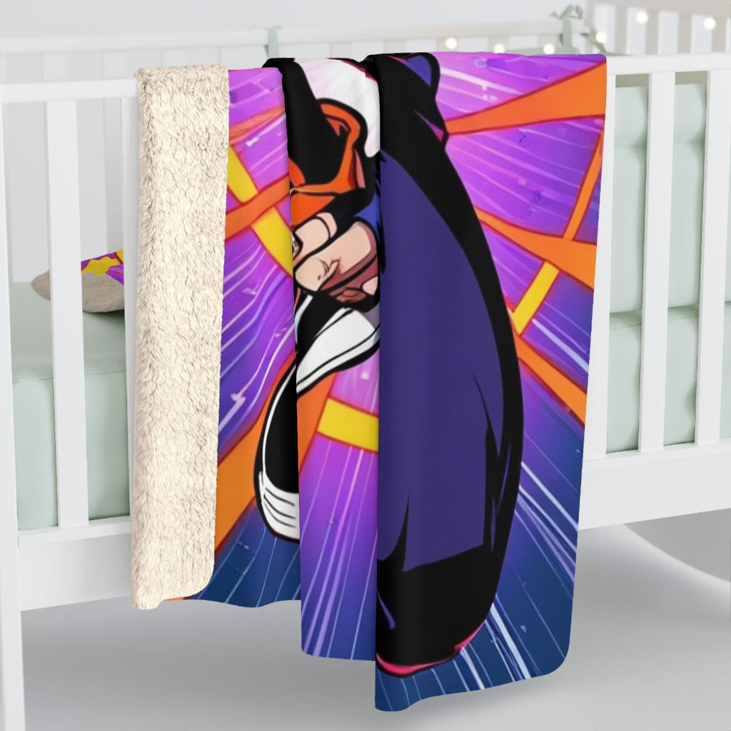 Anime Action Blanket White Haired Hero Sherpa Throw Power Surge Neon Purple and Orange Gamer Gift for Shonen Fans