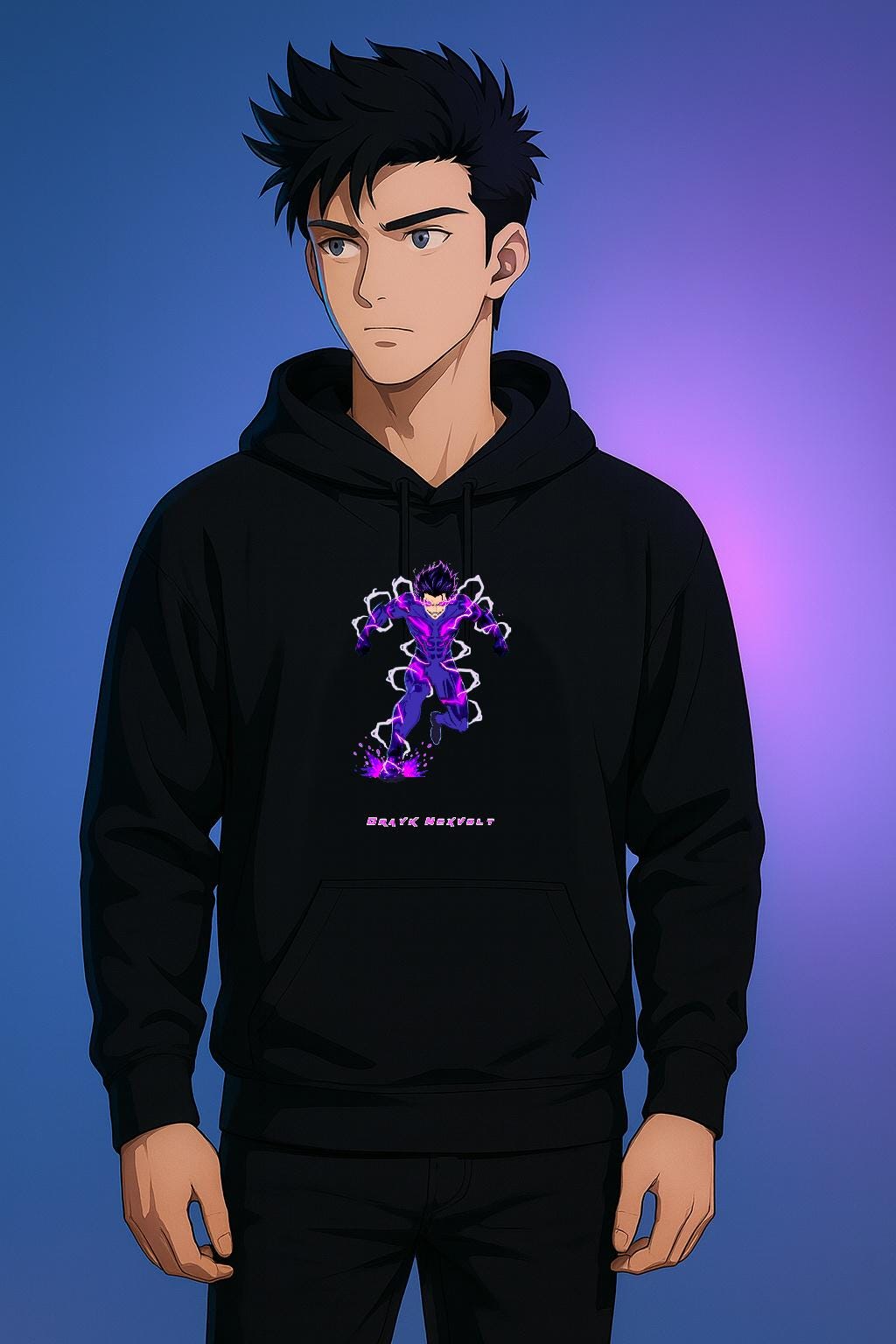 Dark Lightning Anime Hoodie, Drayk Nexolt Sweatshirt | Neon Purple Anime Streetwear | Electric Energy Hoodie | Anime | Epic Anime Apparel