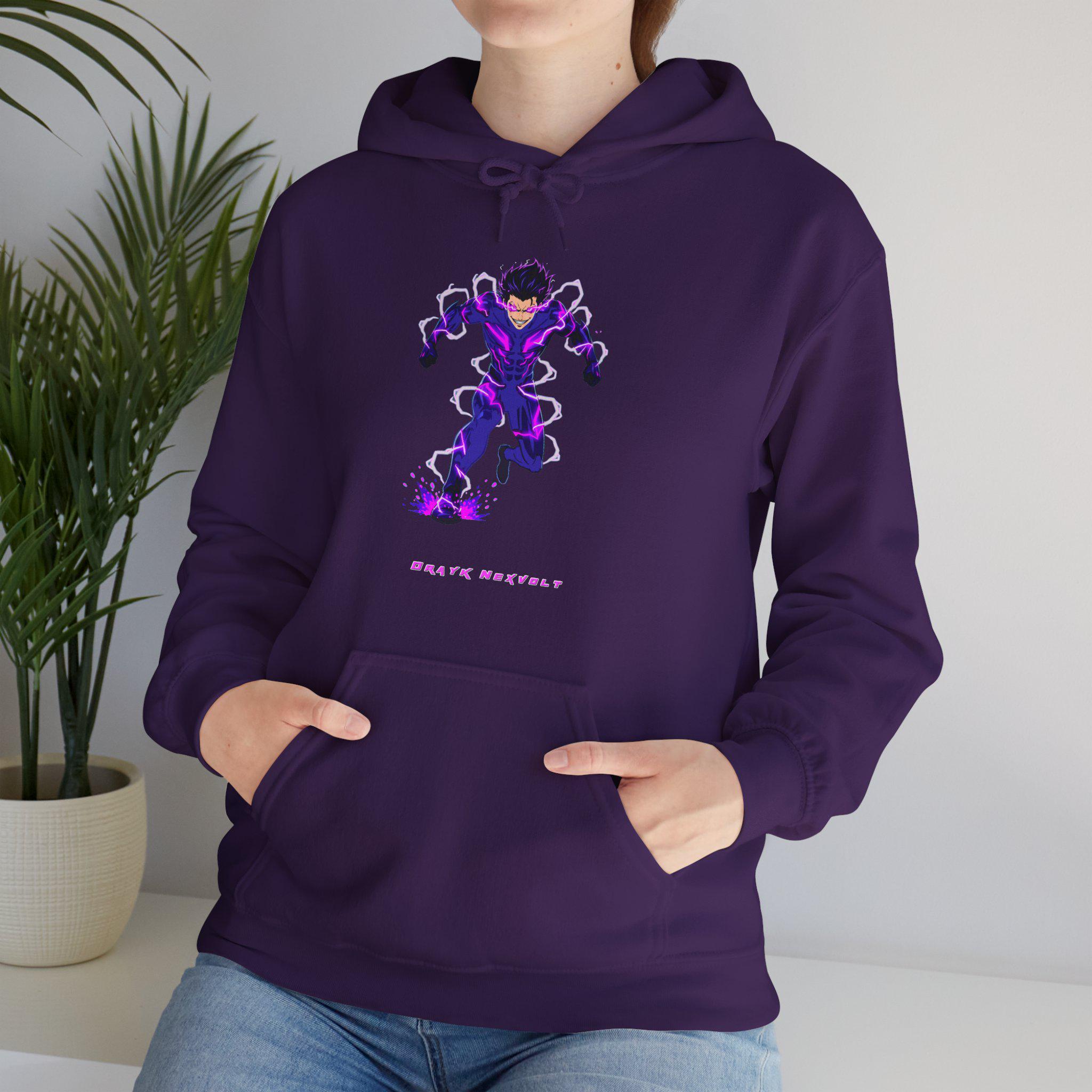 Dark Lightning Anime Hoodie, Drayk Nexolt Sweatshirt | Neon Purple Anime Streetwear | Electric Energy Hoodie | Anime | Epic Anime Apparel