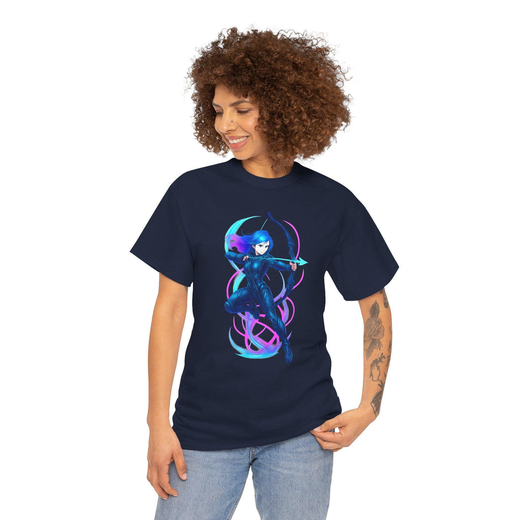 Neon Archer Anime Girl T-Shirt Cyberpunk Streetwear Glow Techwear Gift for Anime Fans and Gamers