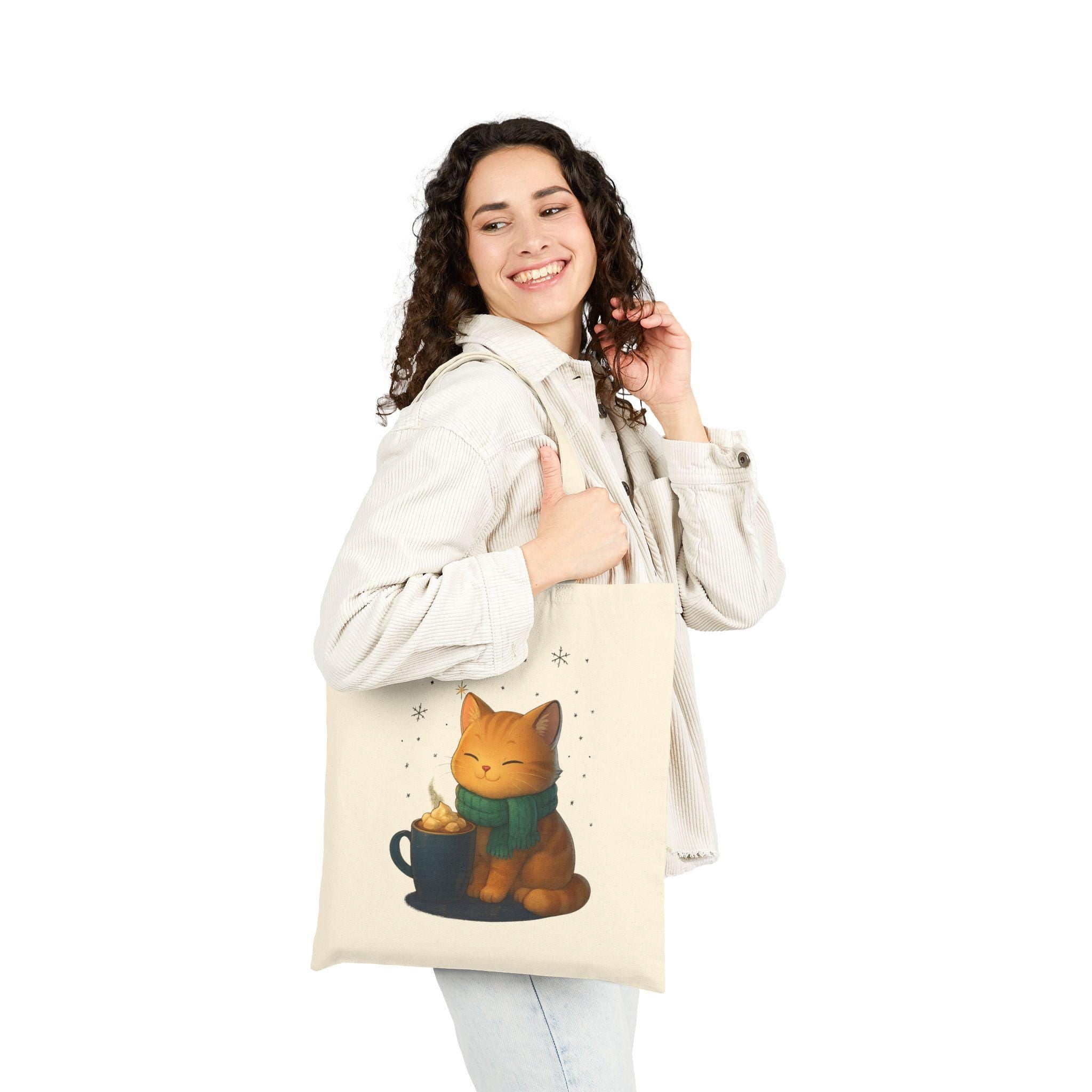 Cozy Cat Cocoa Tote Bag Cute Kawaii Cat Lover Gift Anime Coffee Shopper Eco Bag Warm Aesthetic Art Epic Anime Apparel