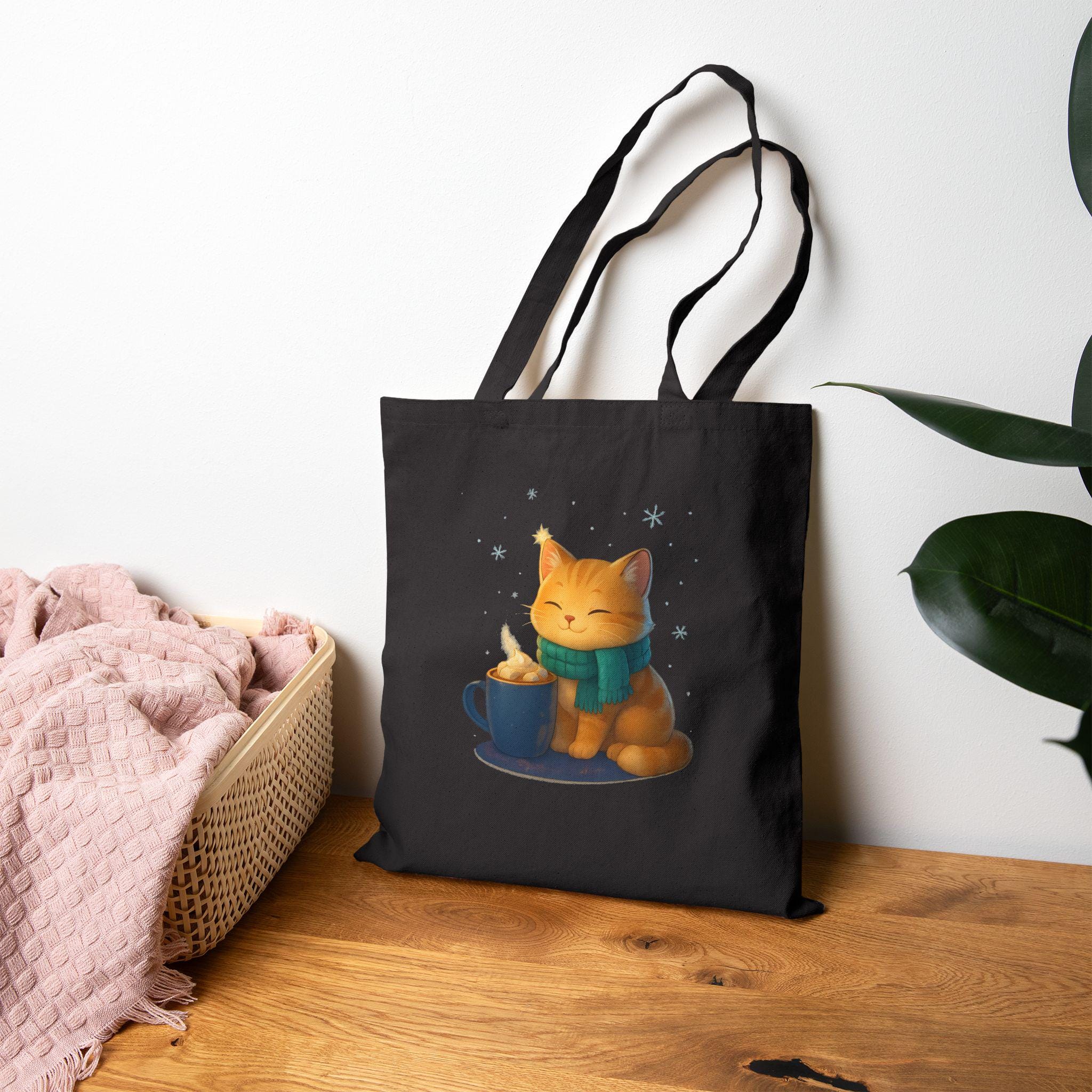 Cozy Cat Cocoa Tote Bag Cute Kawaii Cat Lover Gift Anime Coffee Shopper Eco Bag Warm Aesthetic Art Epic Anime Apparel