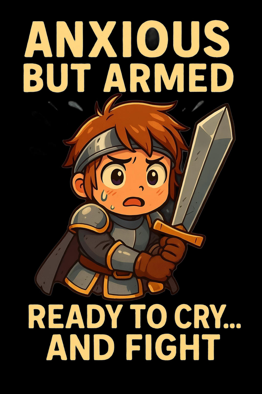 Anxious But Armed Tote Bag Funny Gamer Gift for Anime Fans Nerdy Warrior Humor Ready to Cry and Fight Satchel