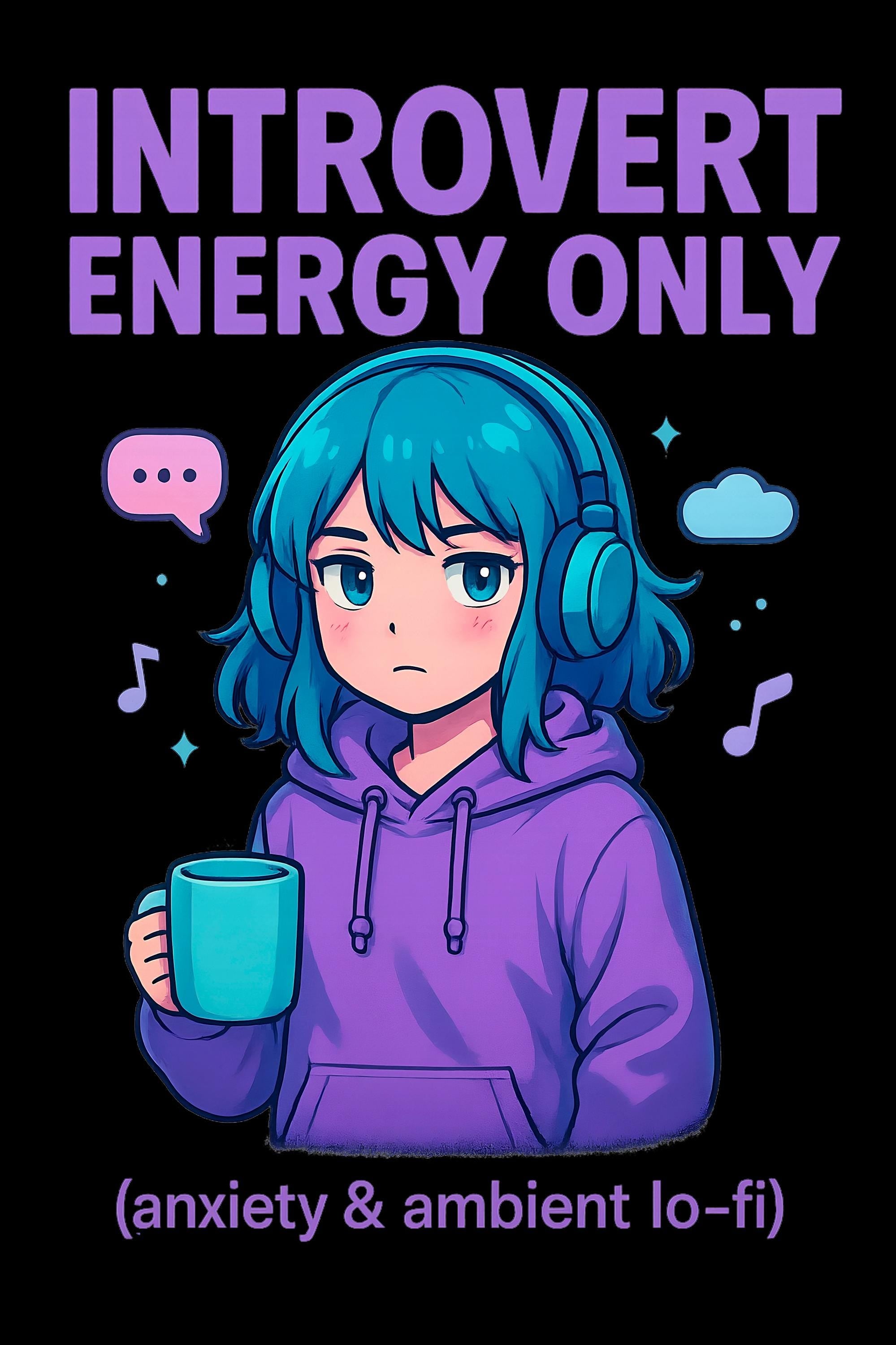 Introvert Energy Only Tote Bag Funny Lo-Fi Anime Girl Anxiety Gift for Shy People and Chill Vibes Fans