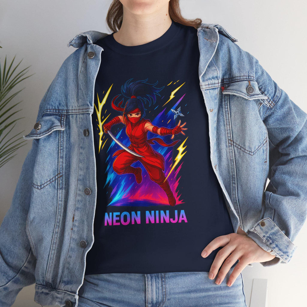 Neon Ninja Anime T-Shirt Red Lightning Warrior Cool Streetwear Gift for Anime Fans and Gamers