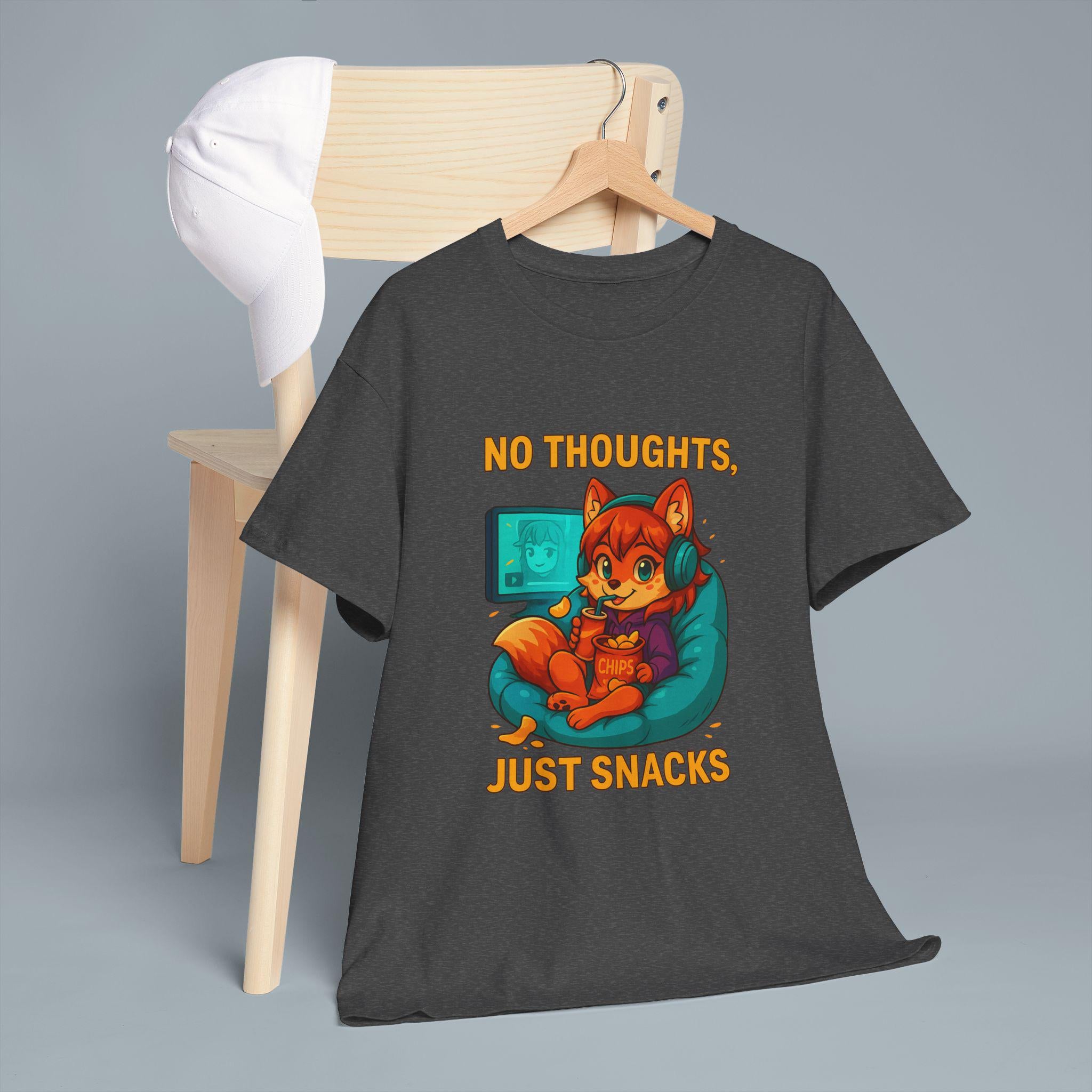 No Thoughts Just Snacks Shirt Anime Gamer Fox Tee Cozy Snack Time Kawaii Cute Gift for Anime Lovers and Coders