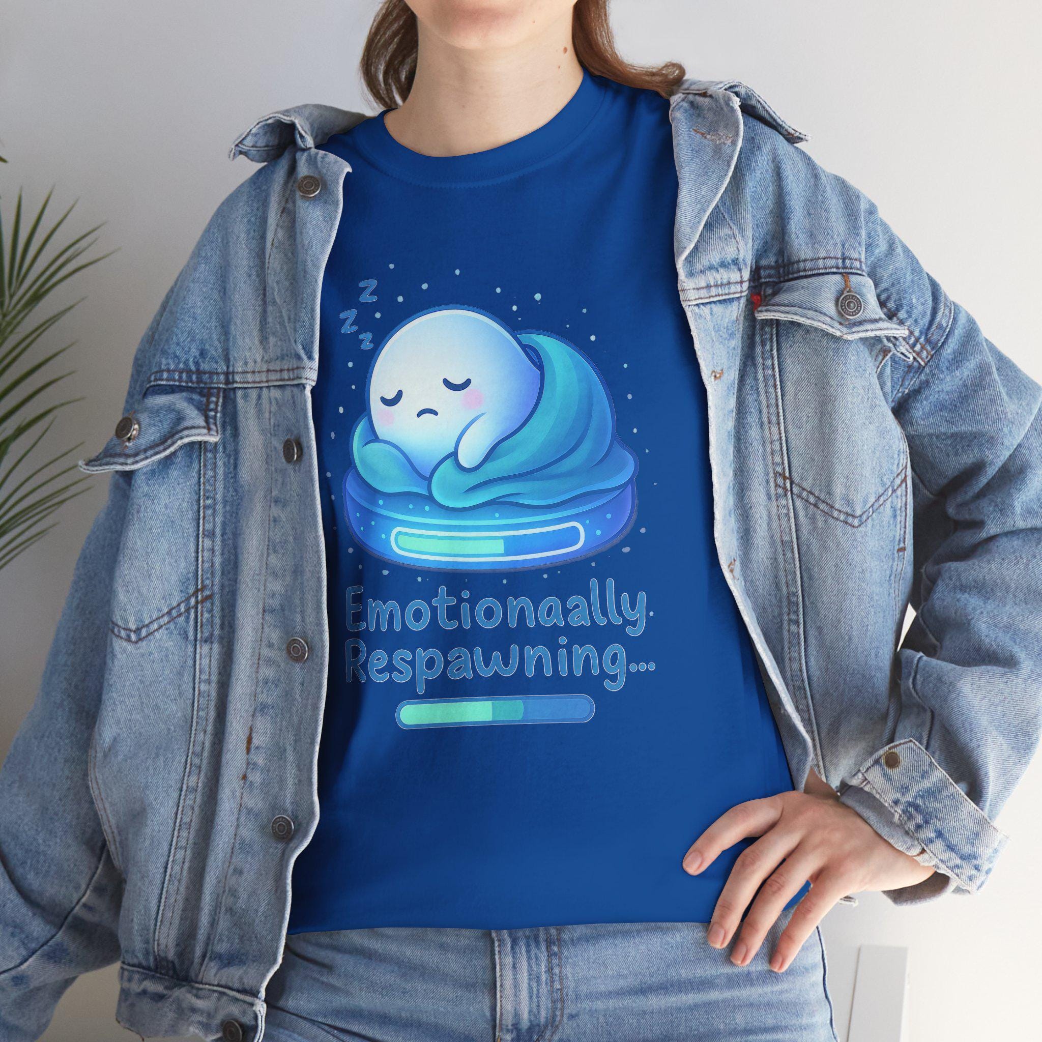 Emotionally Respawning Shirt Cute Gamer Mental Health Tee for Anxious Minds Anime Sad Ghost T Shirt Cozy Gamer Gift