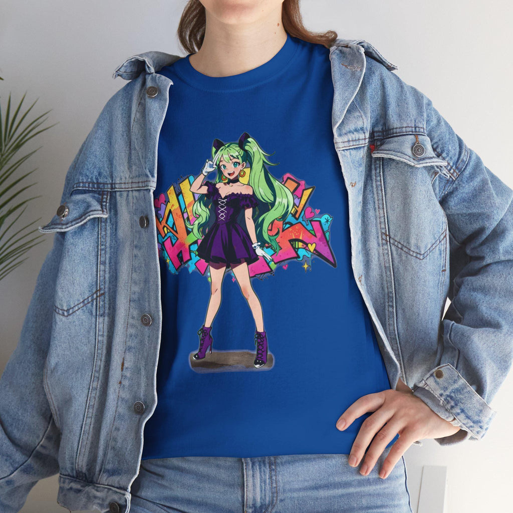 Graffiti Anime Girl T Shirt Neon Streetwear Graphic Tee for Anime Fans and Gamers