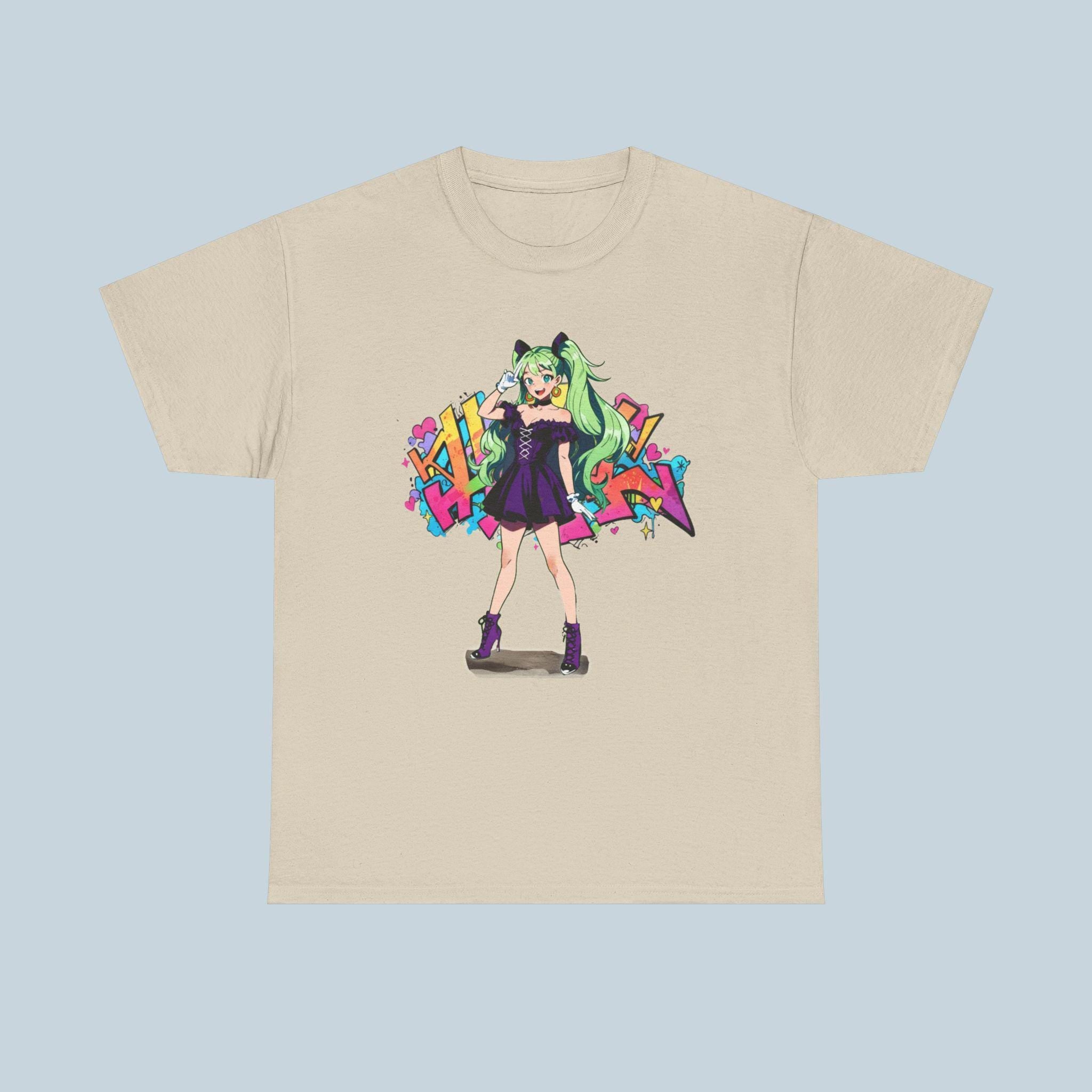 Graffiti Anime Girl T Shirt Neon Streetwear Graphic Tee for Anime Fans and Gamers