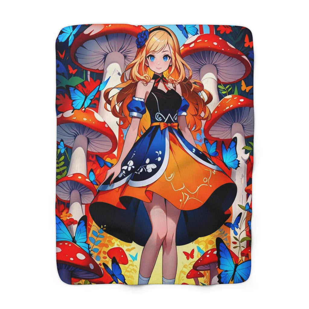 Butterfly Forest Anime Girl Sherpa Blanket Fantasy Cozy Gift for Anime Lovers and Dreamers