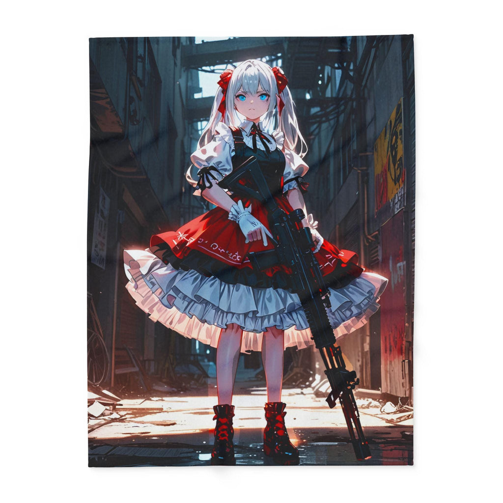 Anime Gothic Girl Fleece Blanket Red Lolita Gun Art Throw Edgy Streetwear Gift for Anime Fans and Otaku Decor