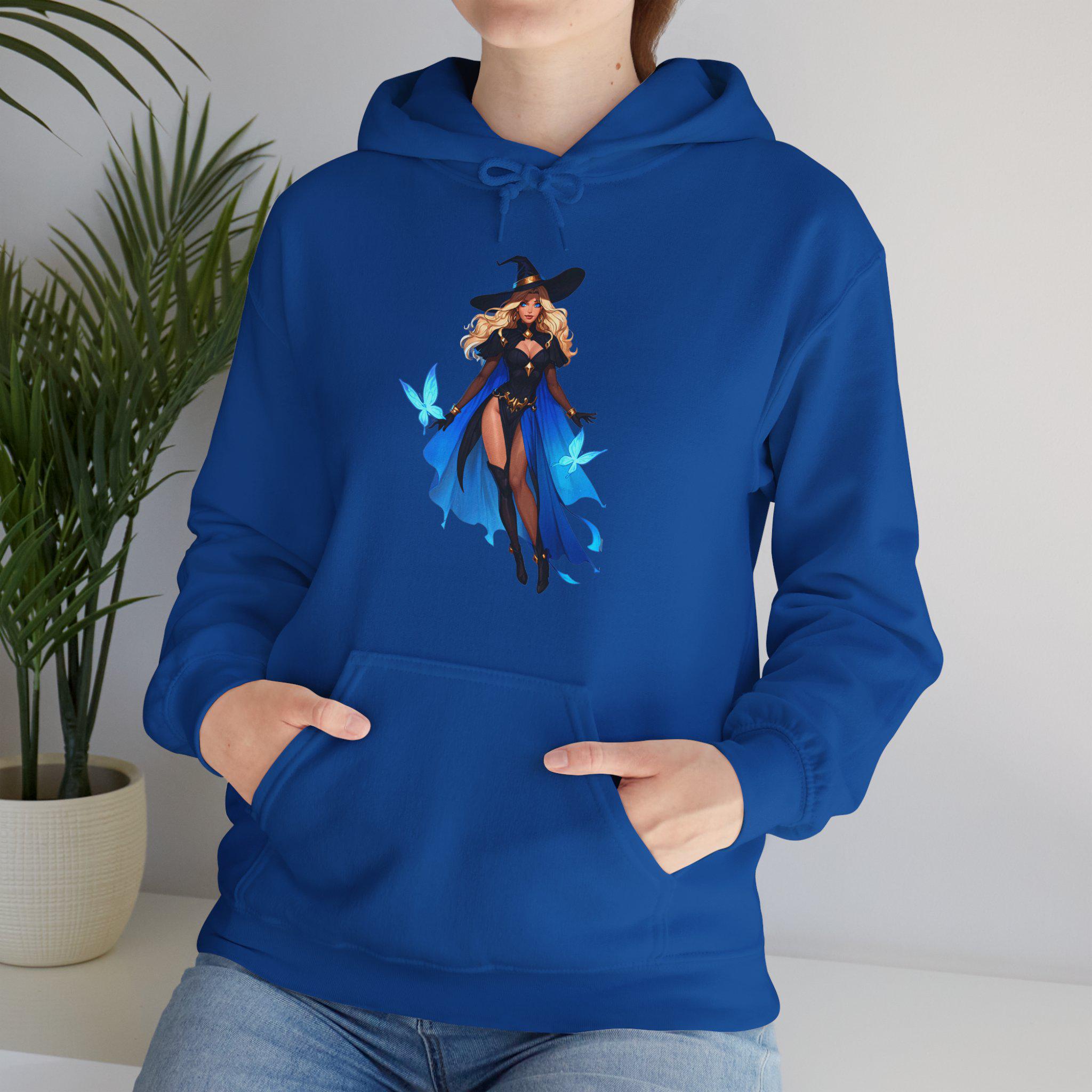 Anime Witch Hoodie Magical Girl Sweatshirt Blue Butterfly Spellcaster Gift for Anime Lovers and Gamers