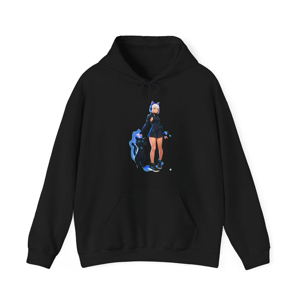 Cyber Cat Girl Hoodie Neon Anime Streetwear Cute Futuristic Techwear Hoodie Gift for Anime Fans and Gamers