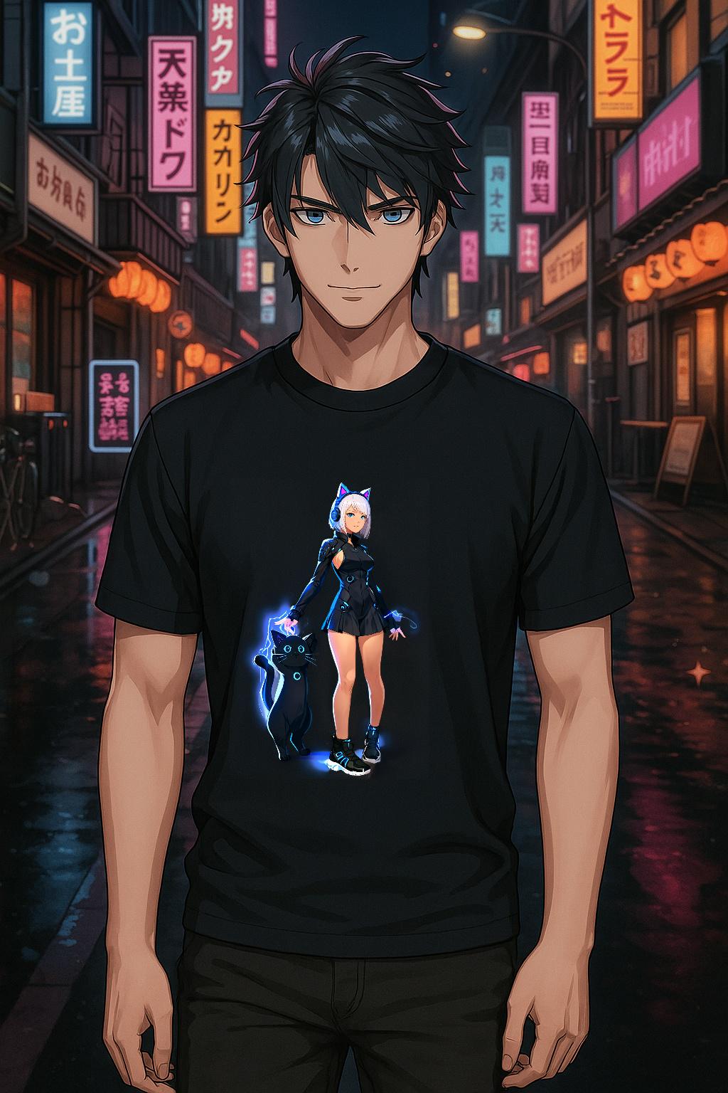 Cyber Cat Girl Hoodie Neon Anime Streetwear Cute Futuristic Techwear Hoodie Gift for Anime Fans and Gamers