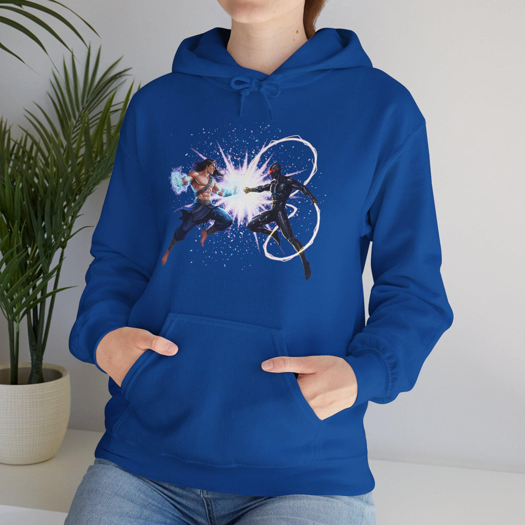 Anime Battle Hoodie Energy Clash Neon Glow Fight Scene Streetwear Gift for Gamers Otaku Martial Arts and Anime Lovers