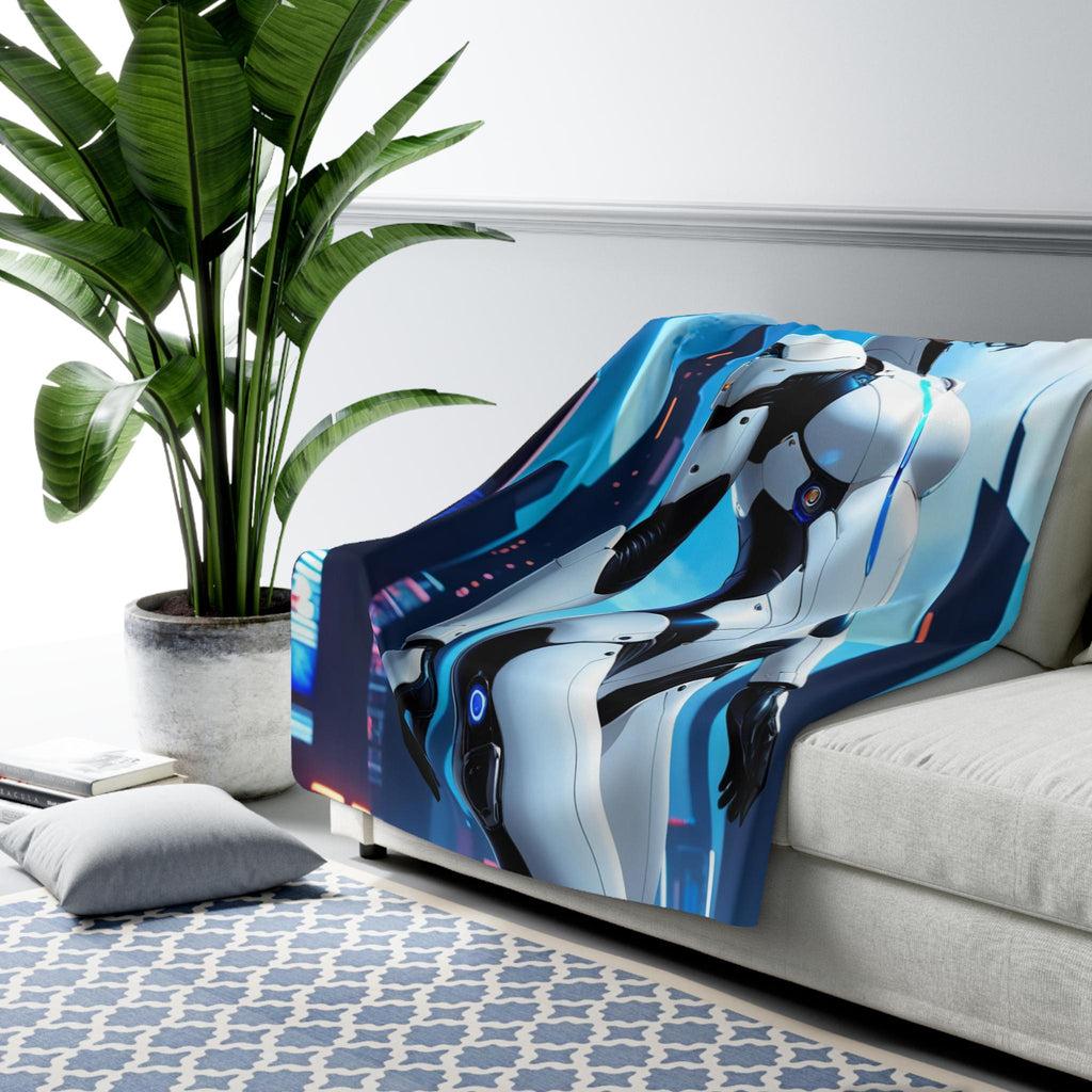 Cyberpunk Anime Girl Sherpa Blanket Futuristic Moon Warrior Soft Warm Gift for Anime Lovers Techwear Bedroom Decor