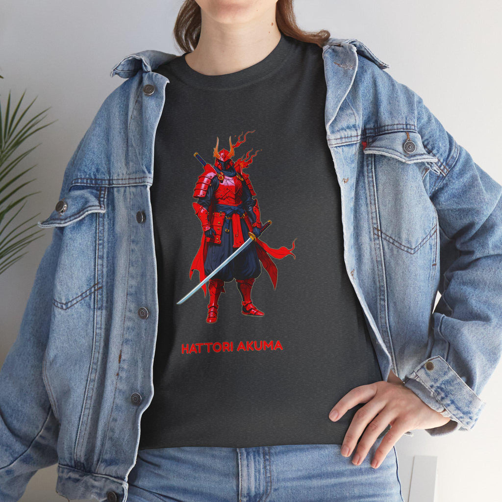Hattori Akuma Samurai Anime T-Shirt Red Warrior Streetwear Techwear Gift for Anime Fans and Gamers