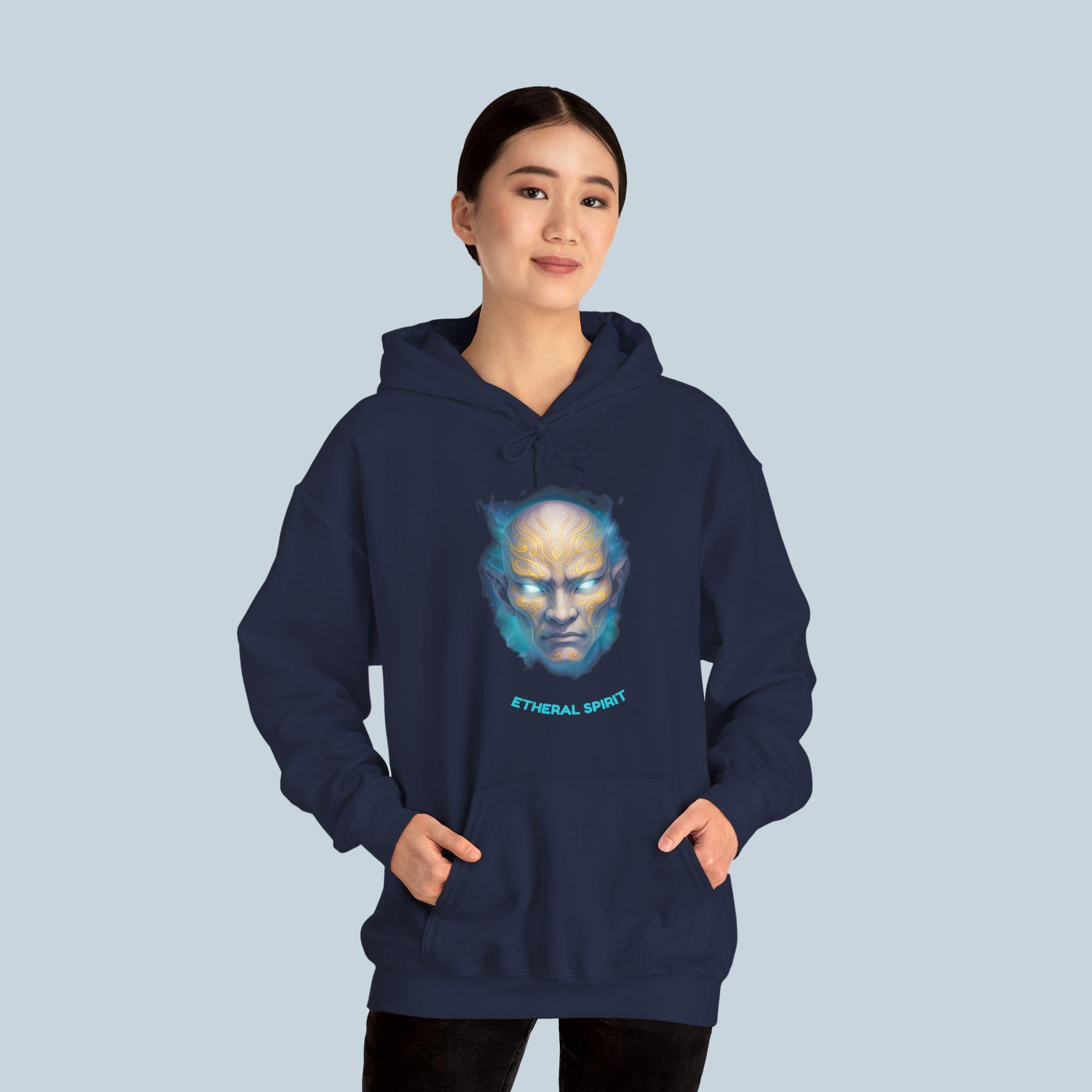 Ethereal Spirit Hoodie Anime Glow Face Pullover Gift for Gamers and Fantasy Fans Streetwear Mystic Aura