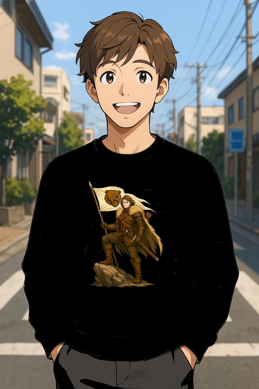 Bear Warrior Sweatshirt Fantasy Anime Style Gift for RPG Fans Medieval Barbarian Aesthetic Cozy Geeky Streetwear for Gamers